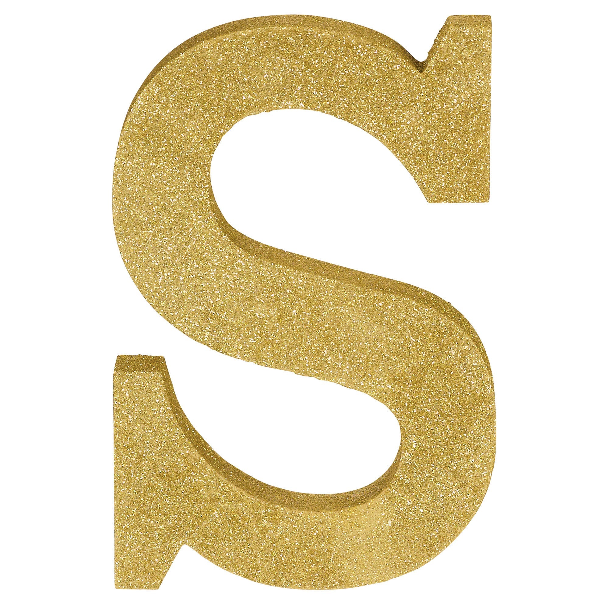 Letter S Glitter MDF Decoration  Gold  8.875x5.875x1in
