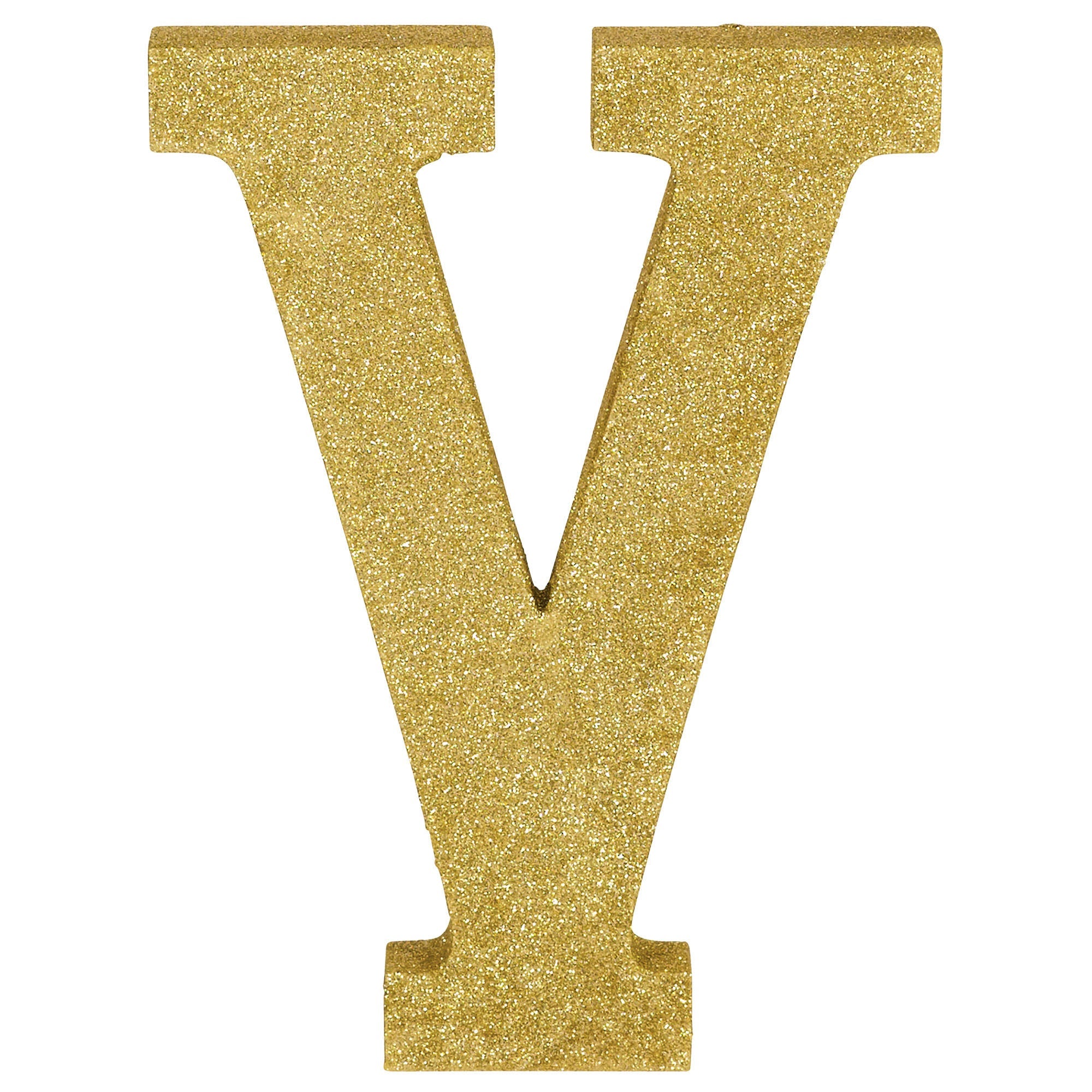 Letter V Glitter MDF Decoration  Gold  8.875x6.5x1in