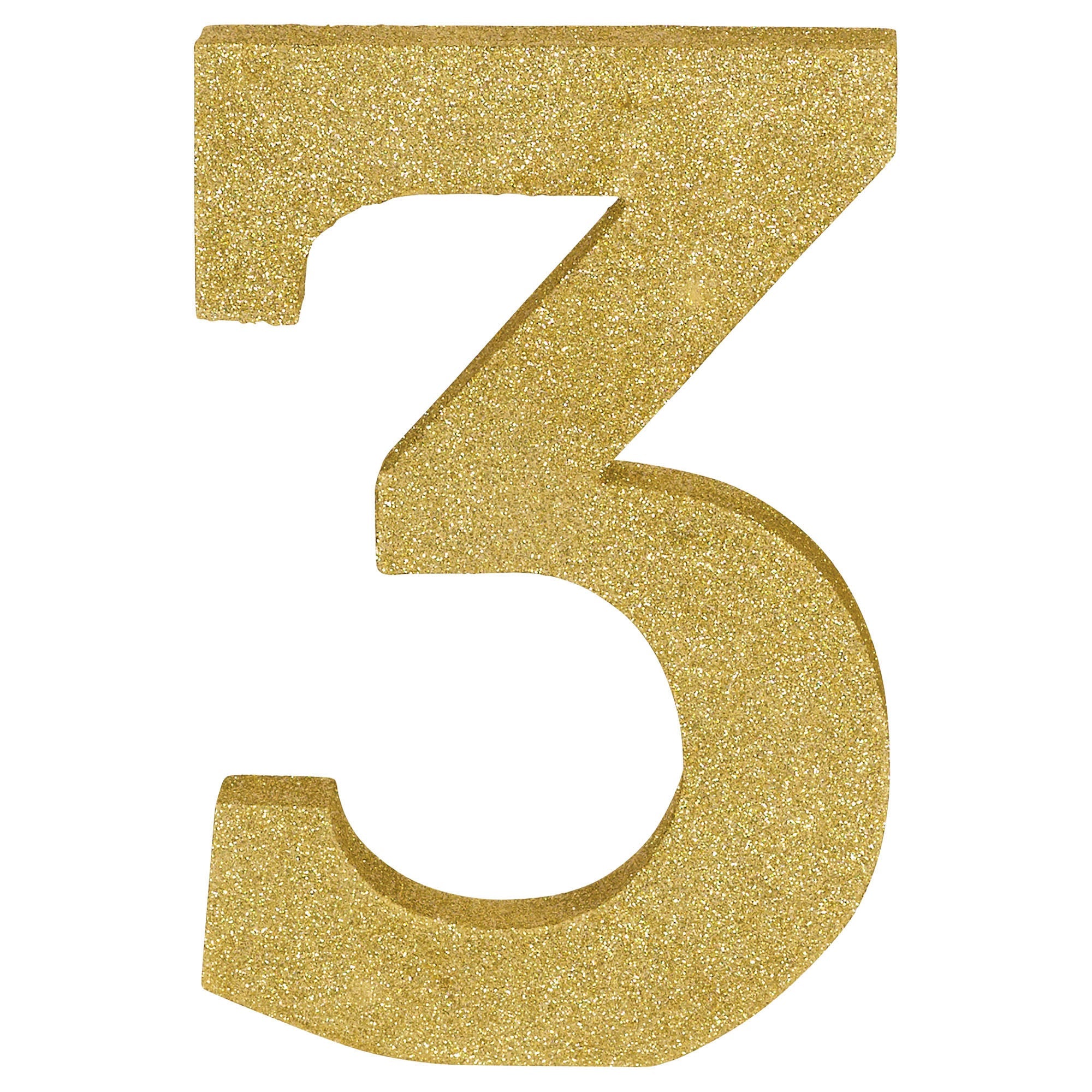 Number 3 Glitter MDF Decoration  Gold  8.875x5.875x1in