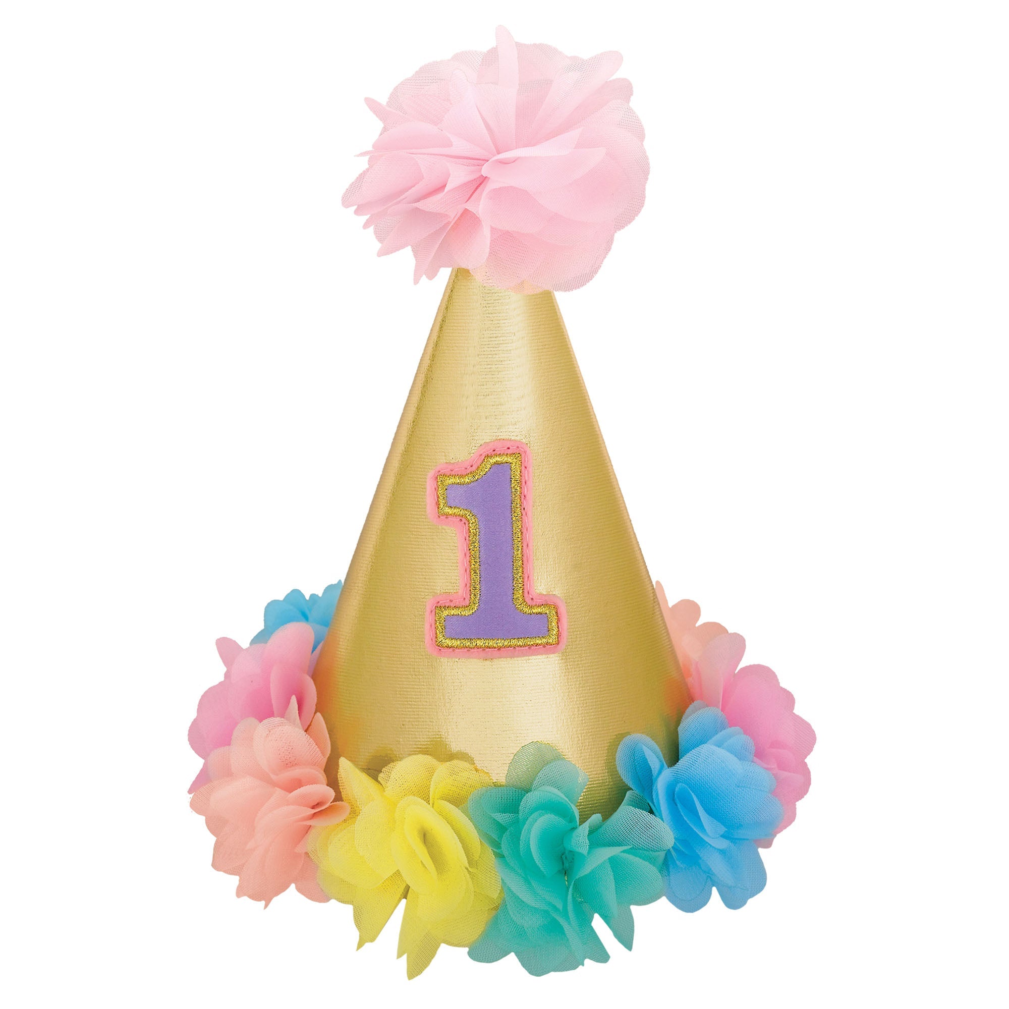 1st Birthday Girl Deluxe Cone Hat Fabric & Glitter Paper  8.25x6.25in