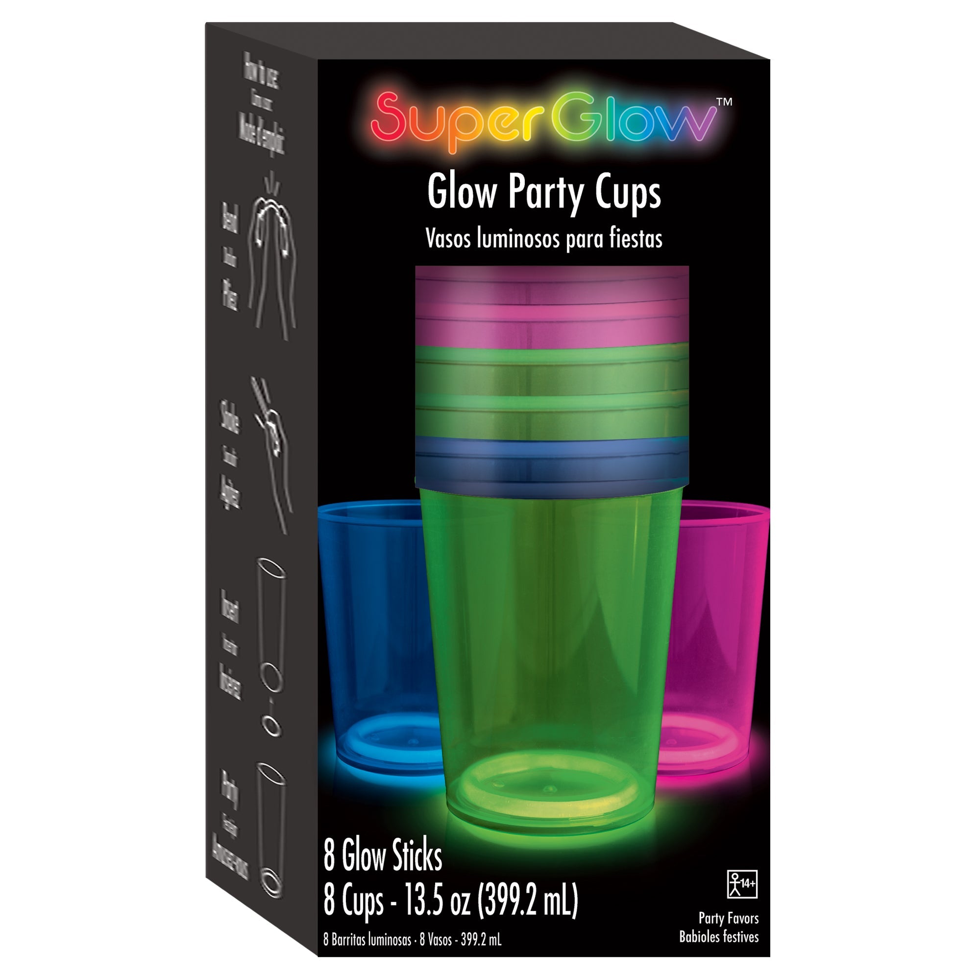 Glow Plastic Cup Multi-Pack 13.5 oz. Cups & 8in Glow Sticks
