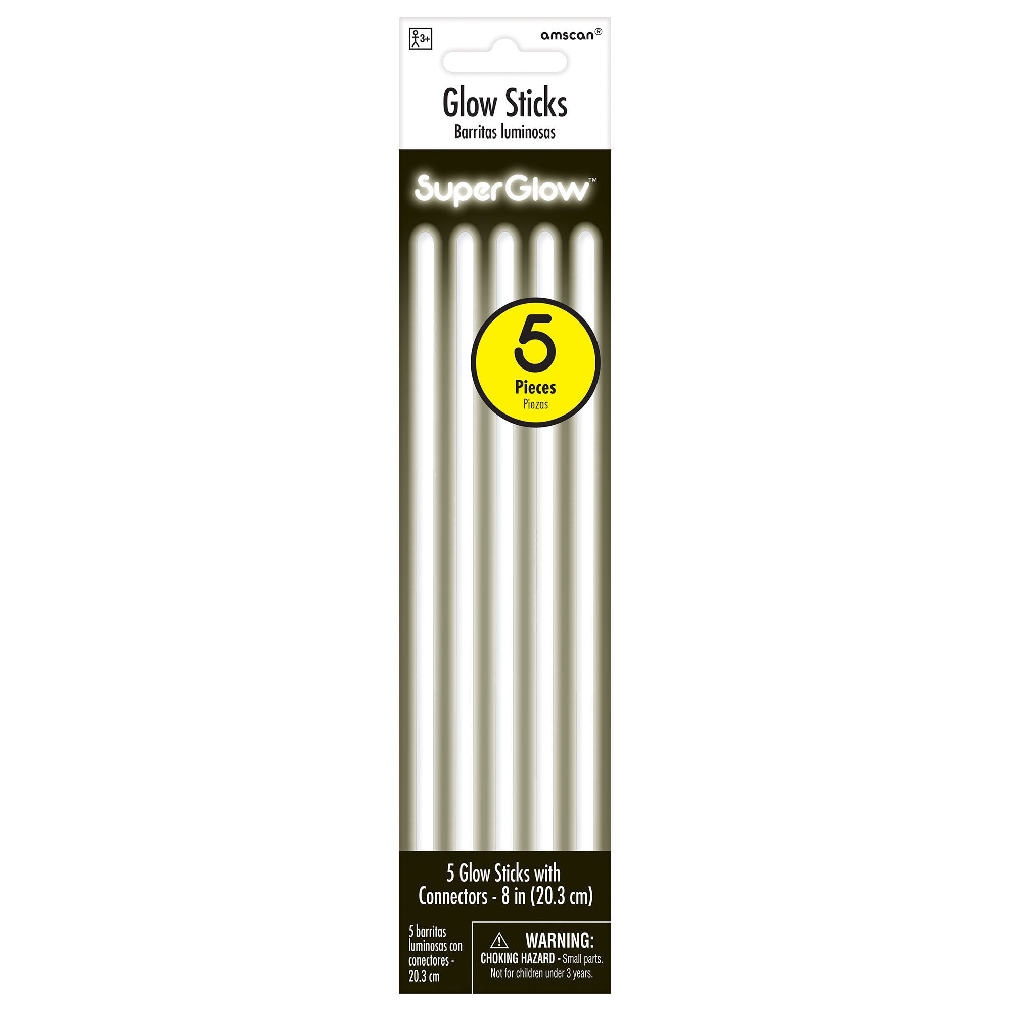 5 Glow Sticks  White  8in
