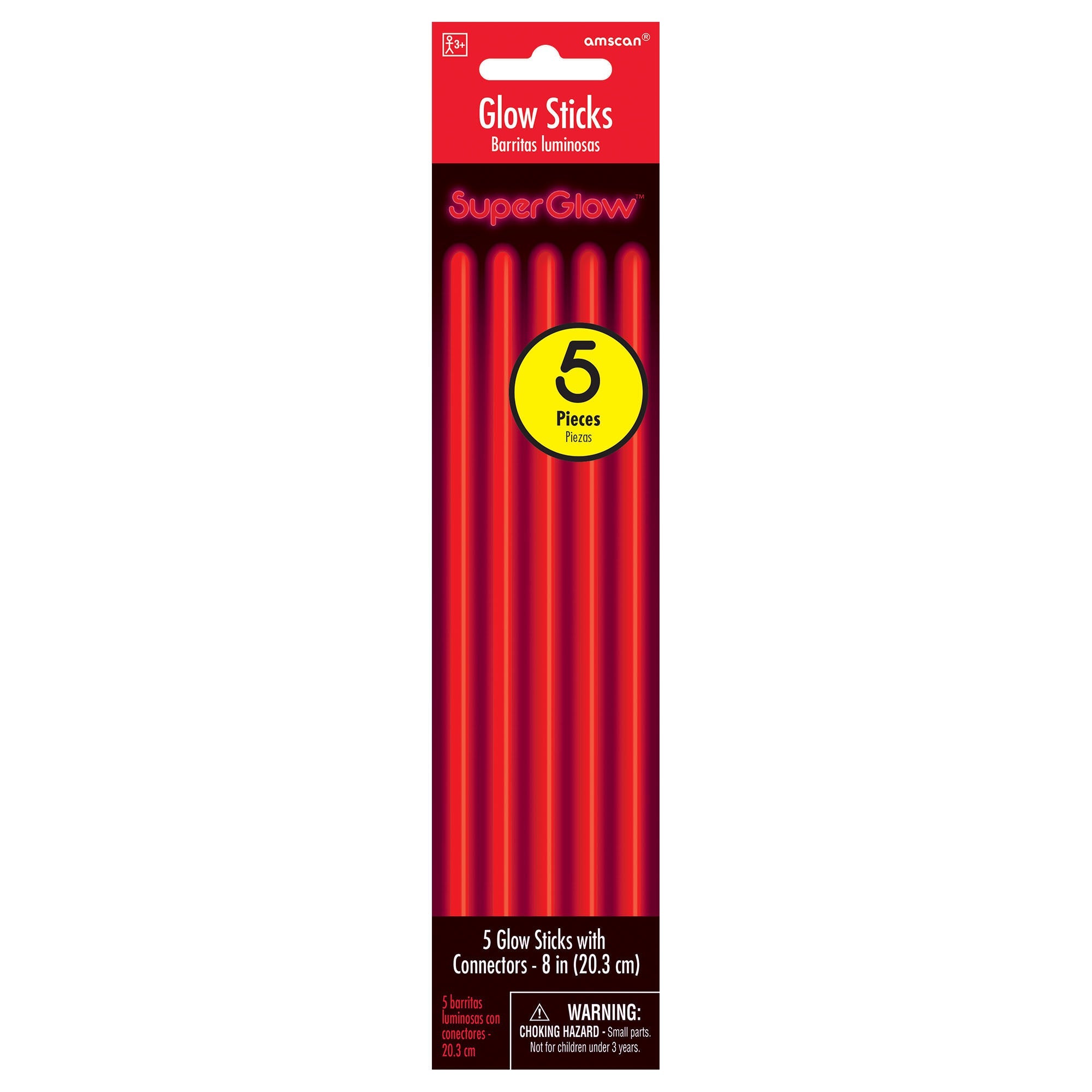 5 Glow Sticks  Red  8in