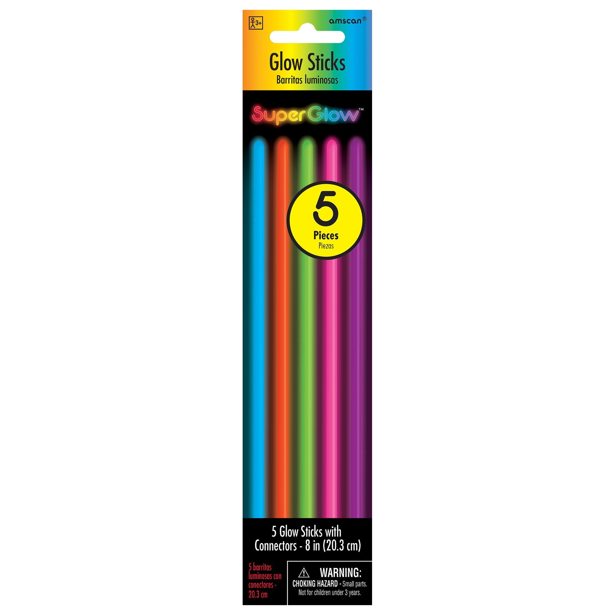 5 Glow Sticks  Multicolor  8in