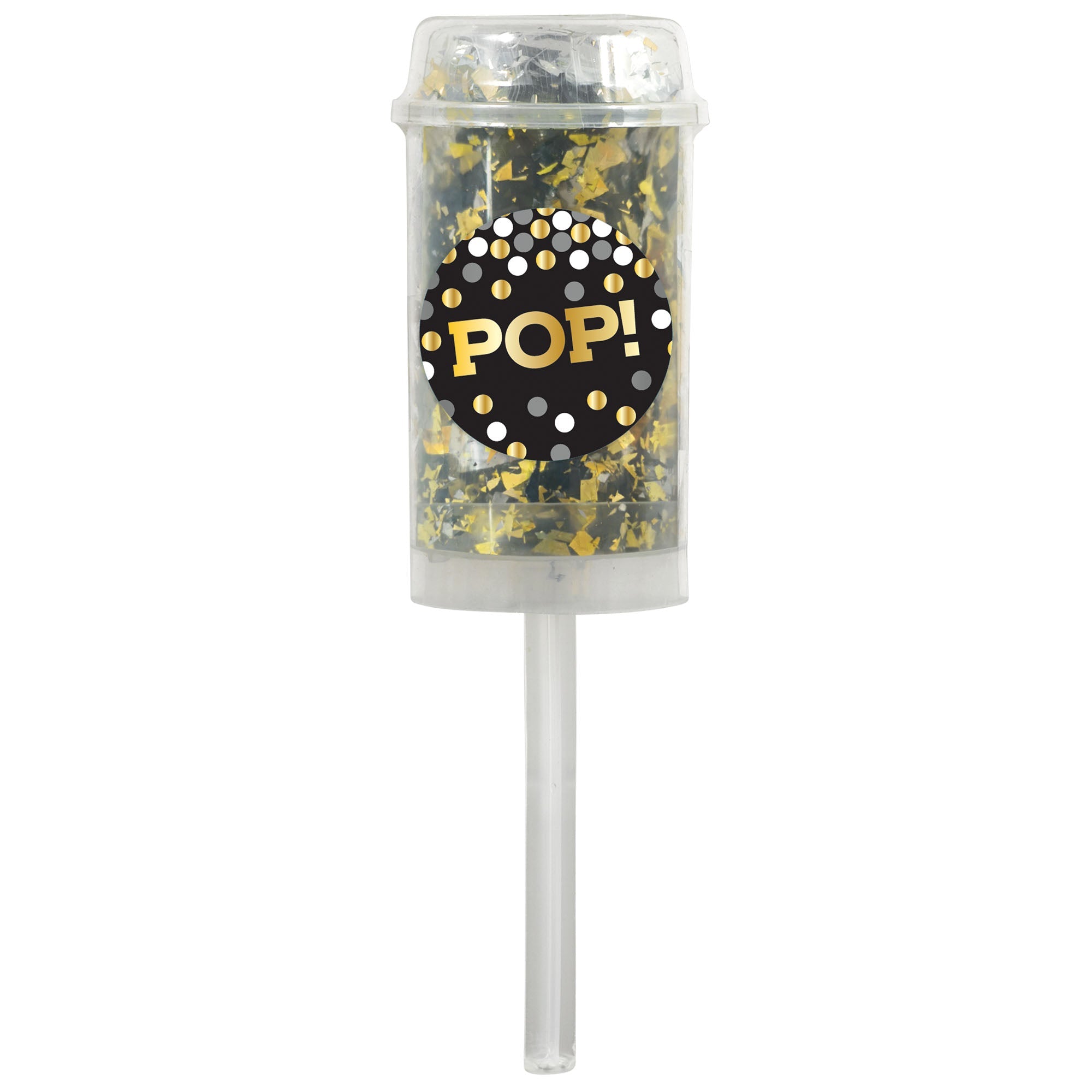 2 Push-Up Confetti Poppers Silver/Black/Gold  Foil   7.25in