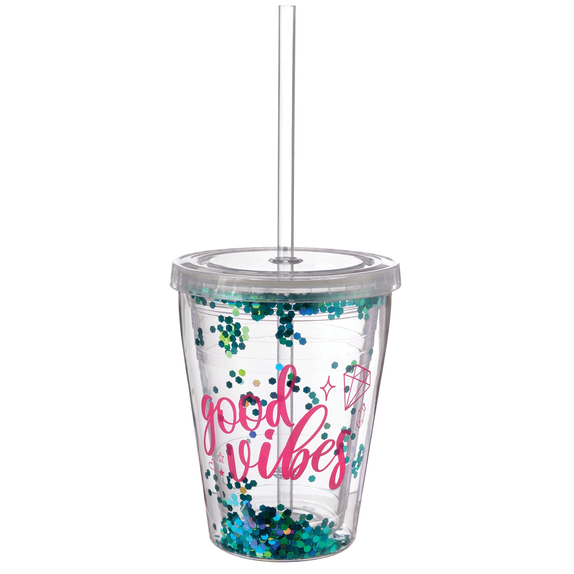 Sparkle Confetti Plastic Tumbler with Straw   12oz