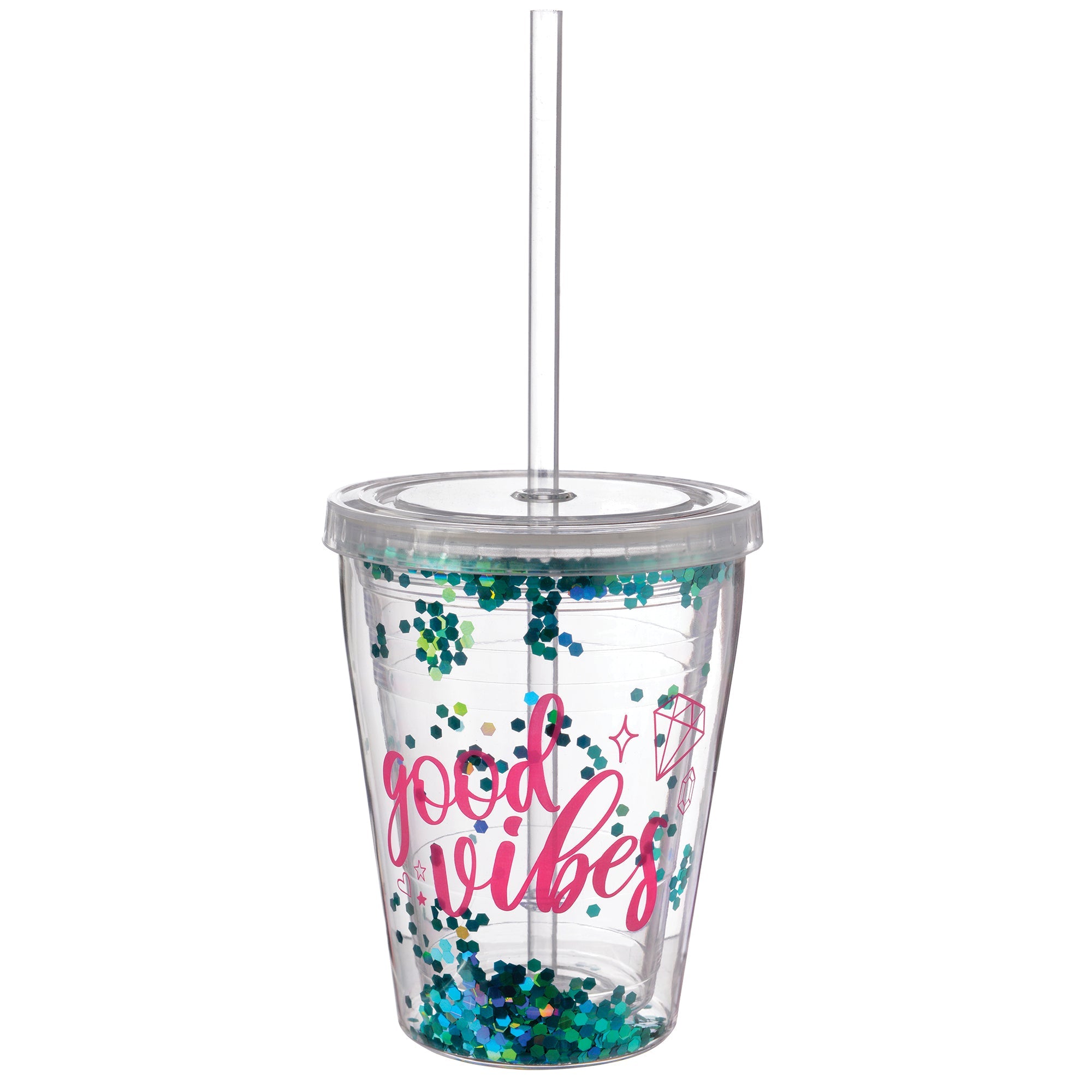 Sparkle Confetti Plastic Tumbler with Straw   12oz