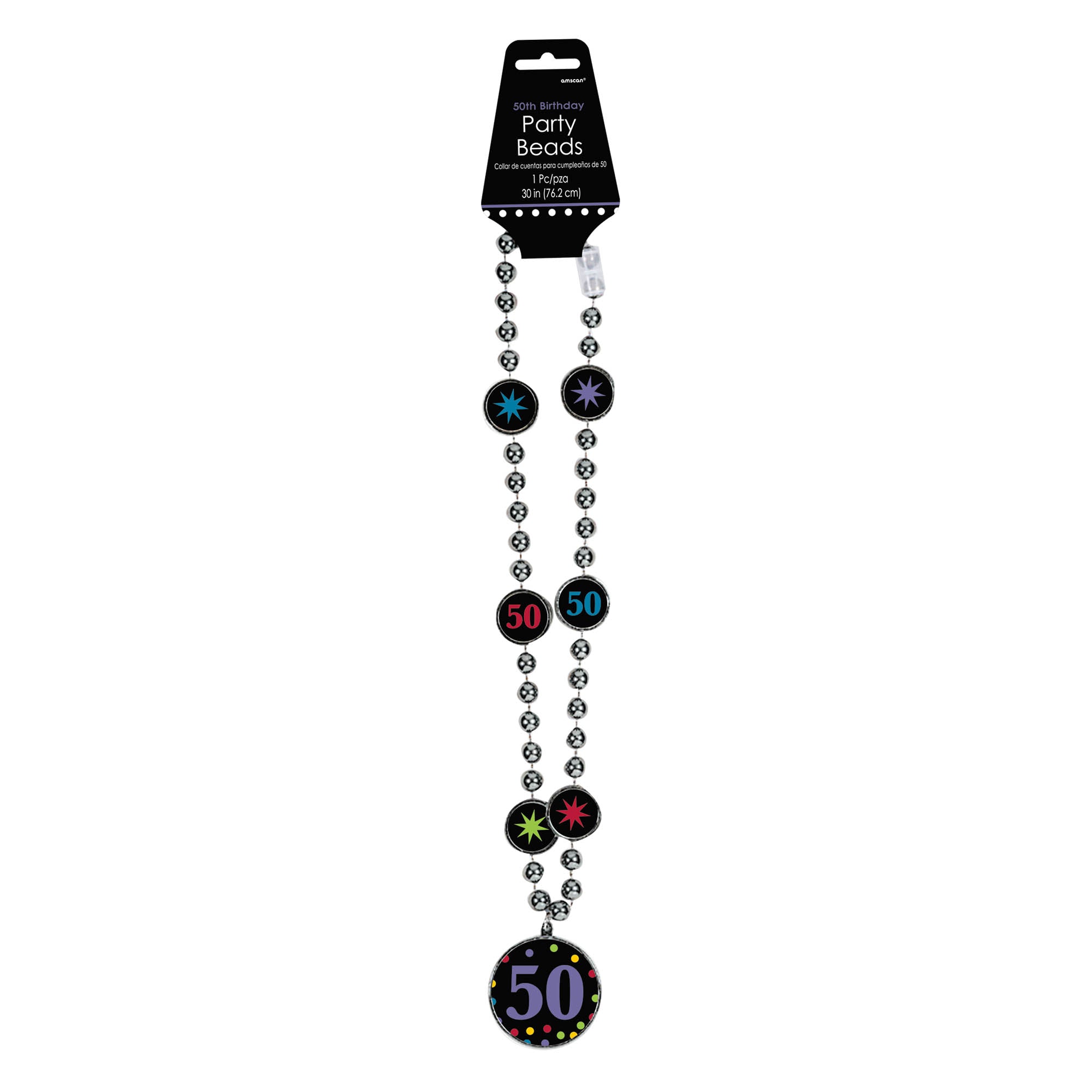 Plastic Bead Necklace with Medallion 50th 17in