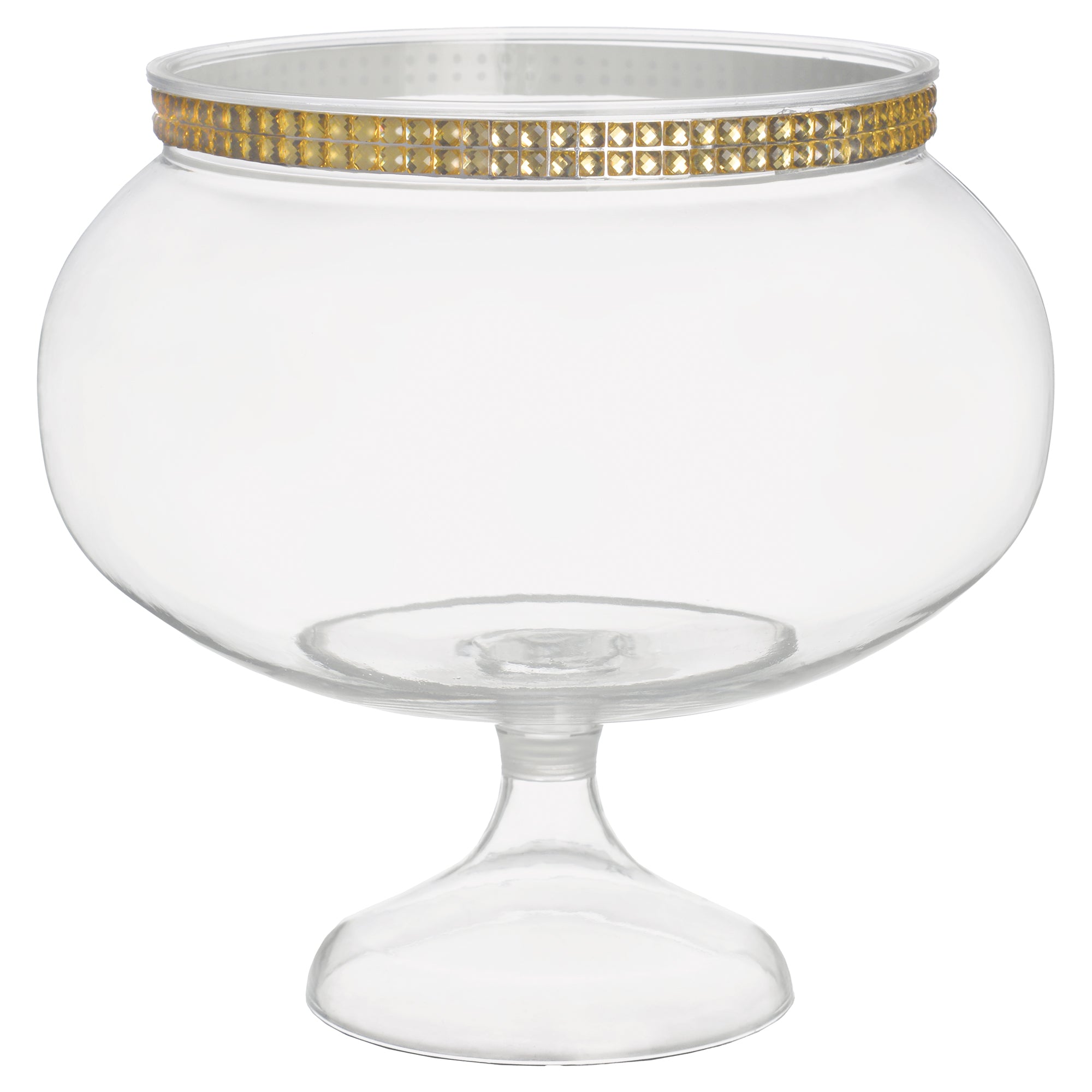 Short Round Pedestal Jar  Plastic with Gems  Gold  6.25in