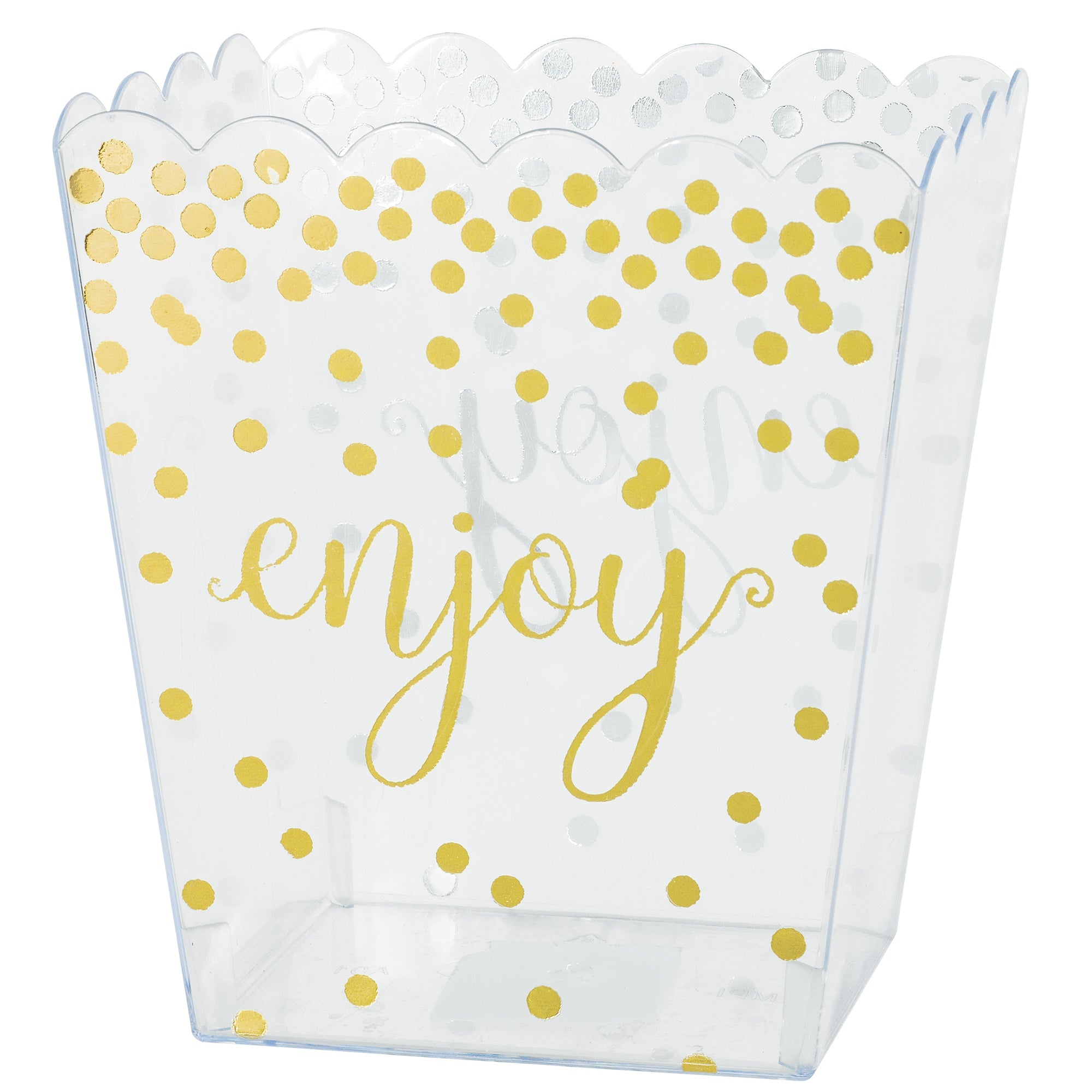 Medium Scalloped Container  Clear with Gold Dots  6in