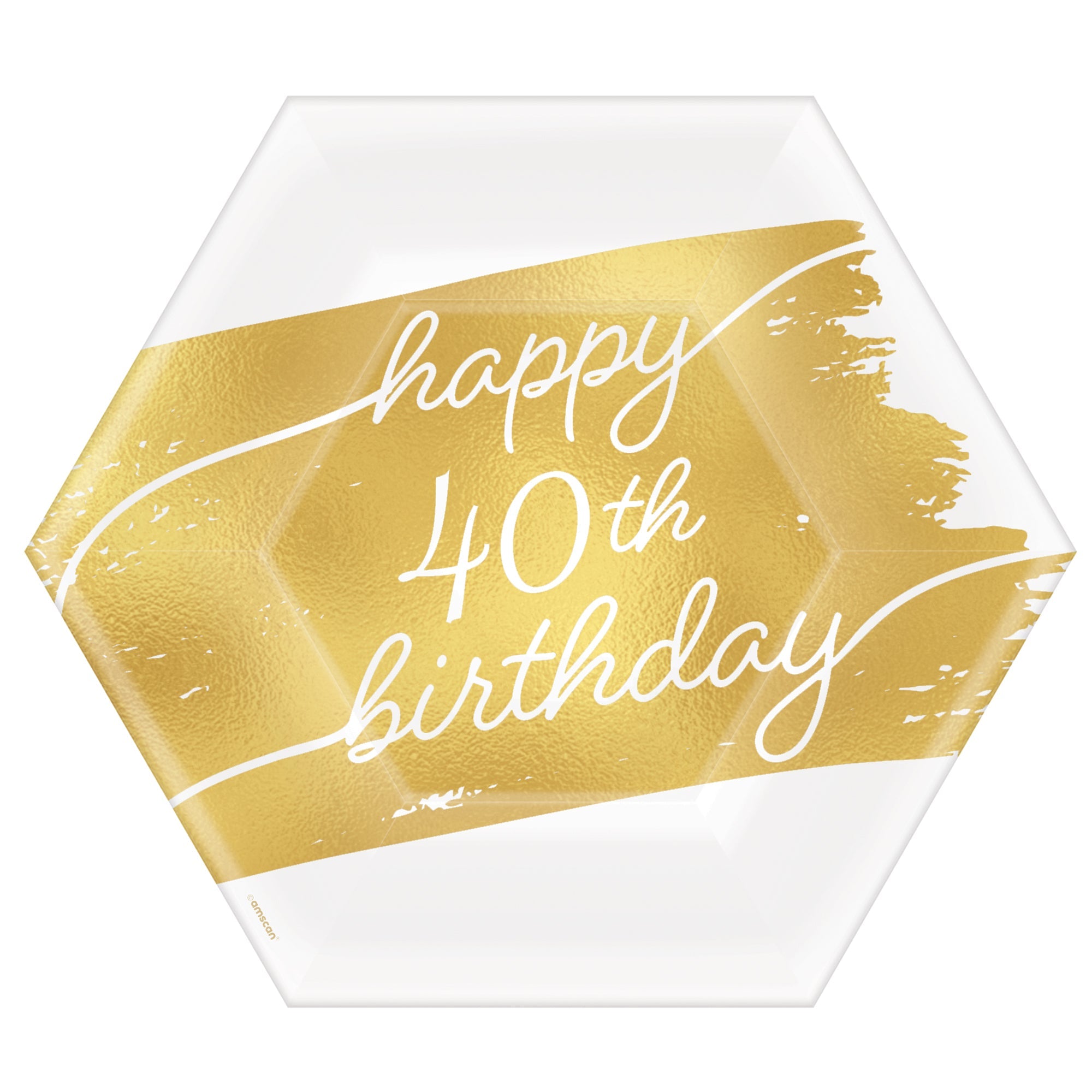 Golden Age Birthday 40th 8 Hexagon Paper Plates  7in