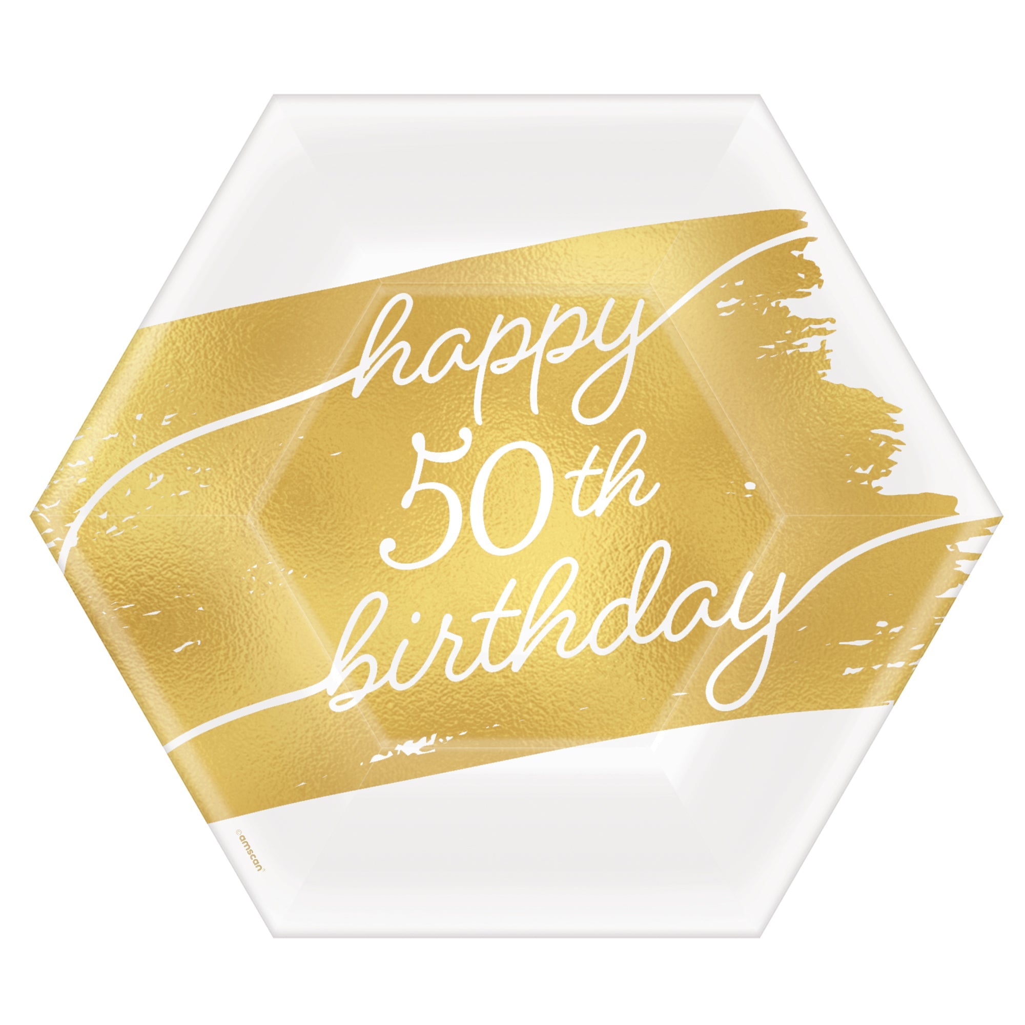 Golden Age Birthday 50th 8 Hexagon Paper Plates  7in