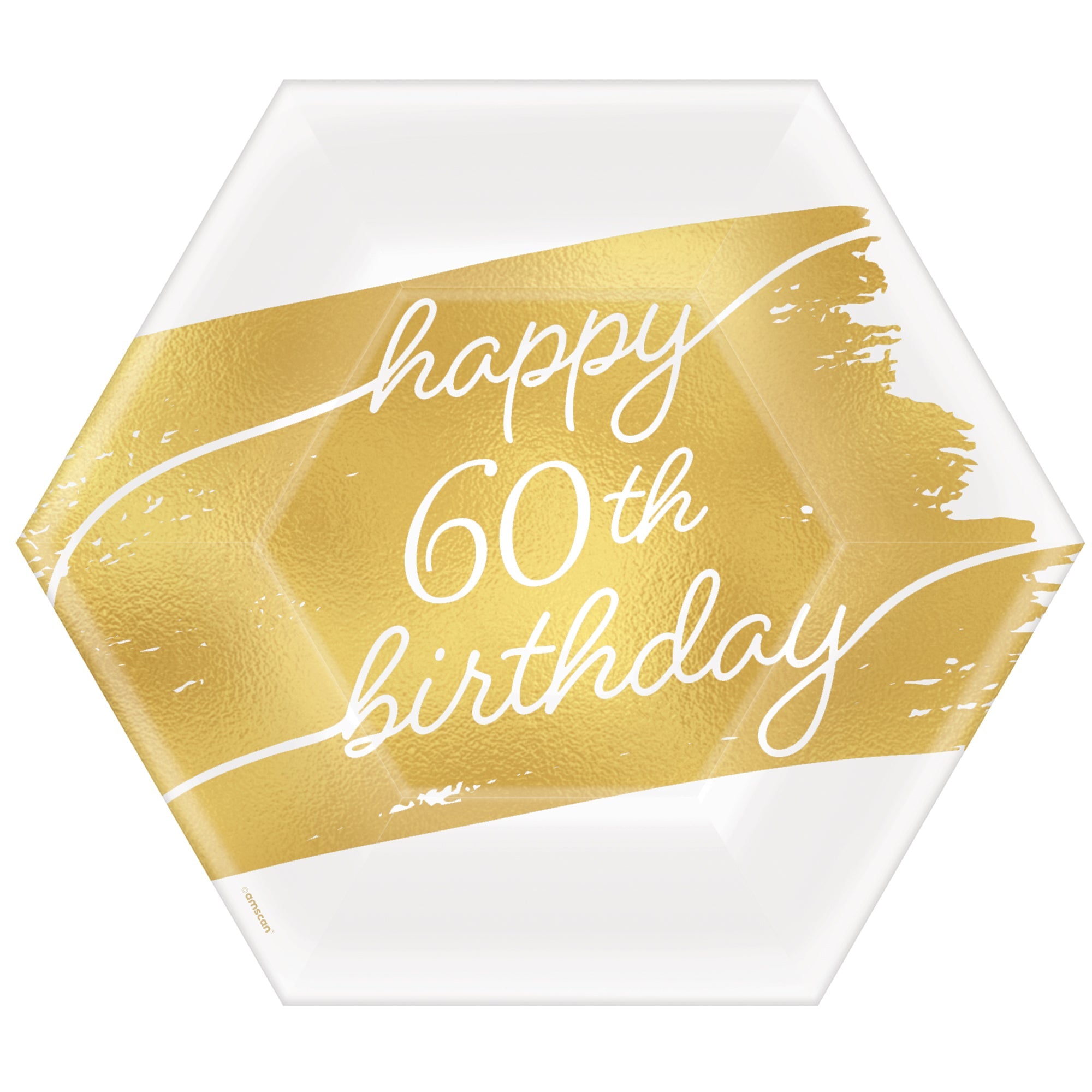 Golden Age Birthday 60th 8 Hexagon Paper Plates  7in