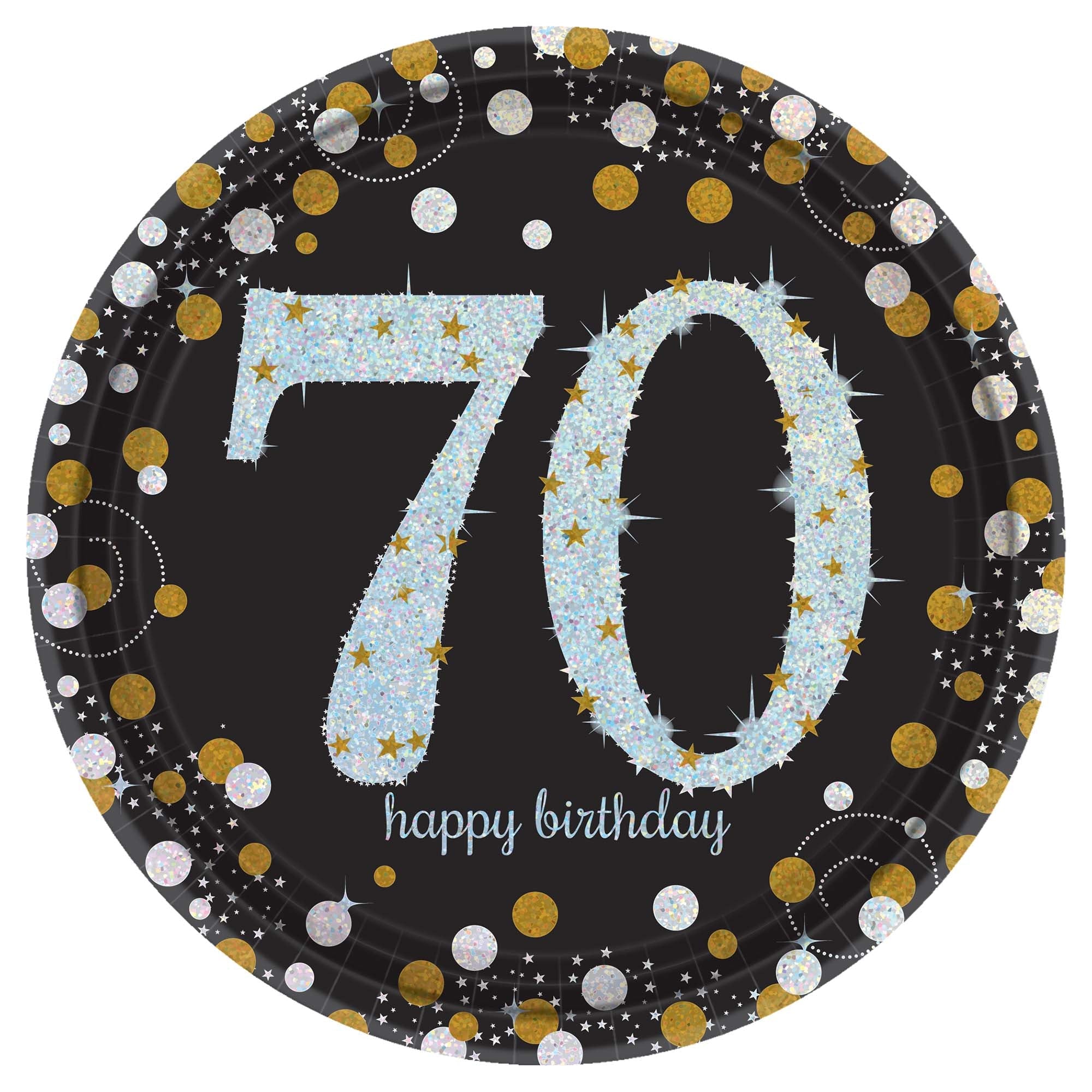 Sparkling Celebration 8 Round Paper Plates 70th  9in