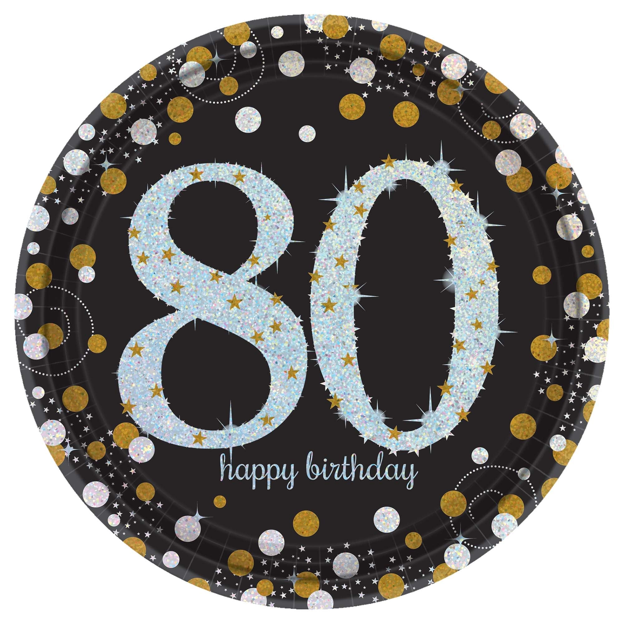 Sparkling Celebration 8 Round Paper Plates 80th  9in
