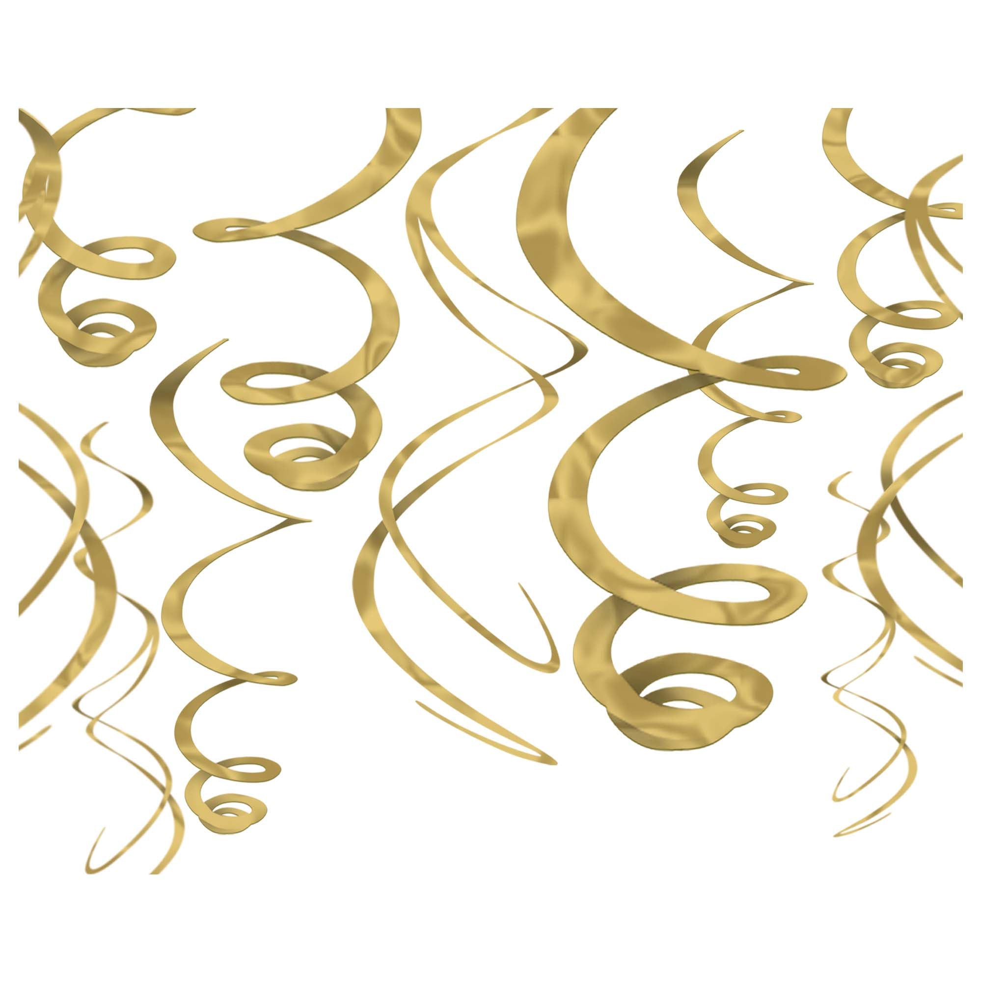 12 Plastic Swirl Decorations  Gold  22in