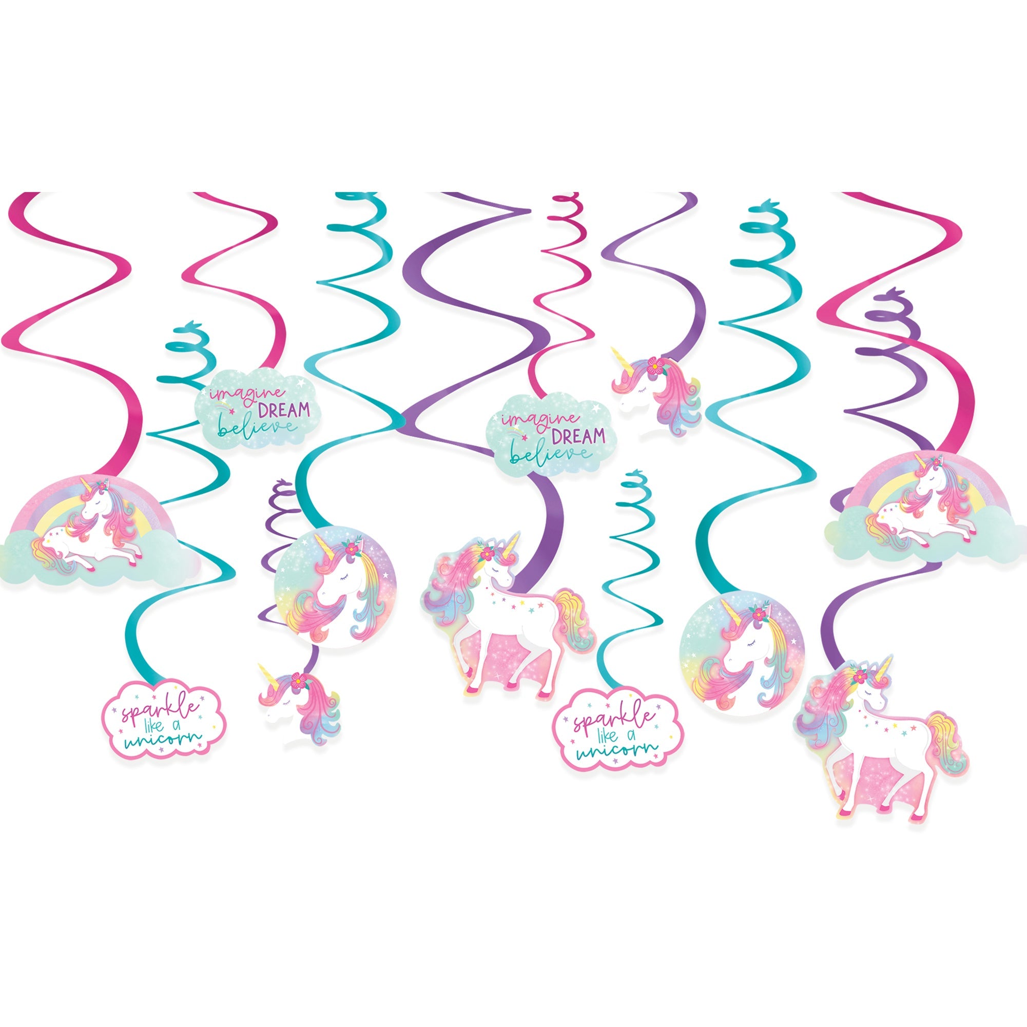 Enchanted Unicorn 12 Swirls Decorations with 5in to 7in Cutouts  Paper & Foil