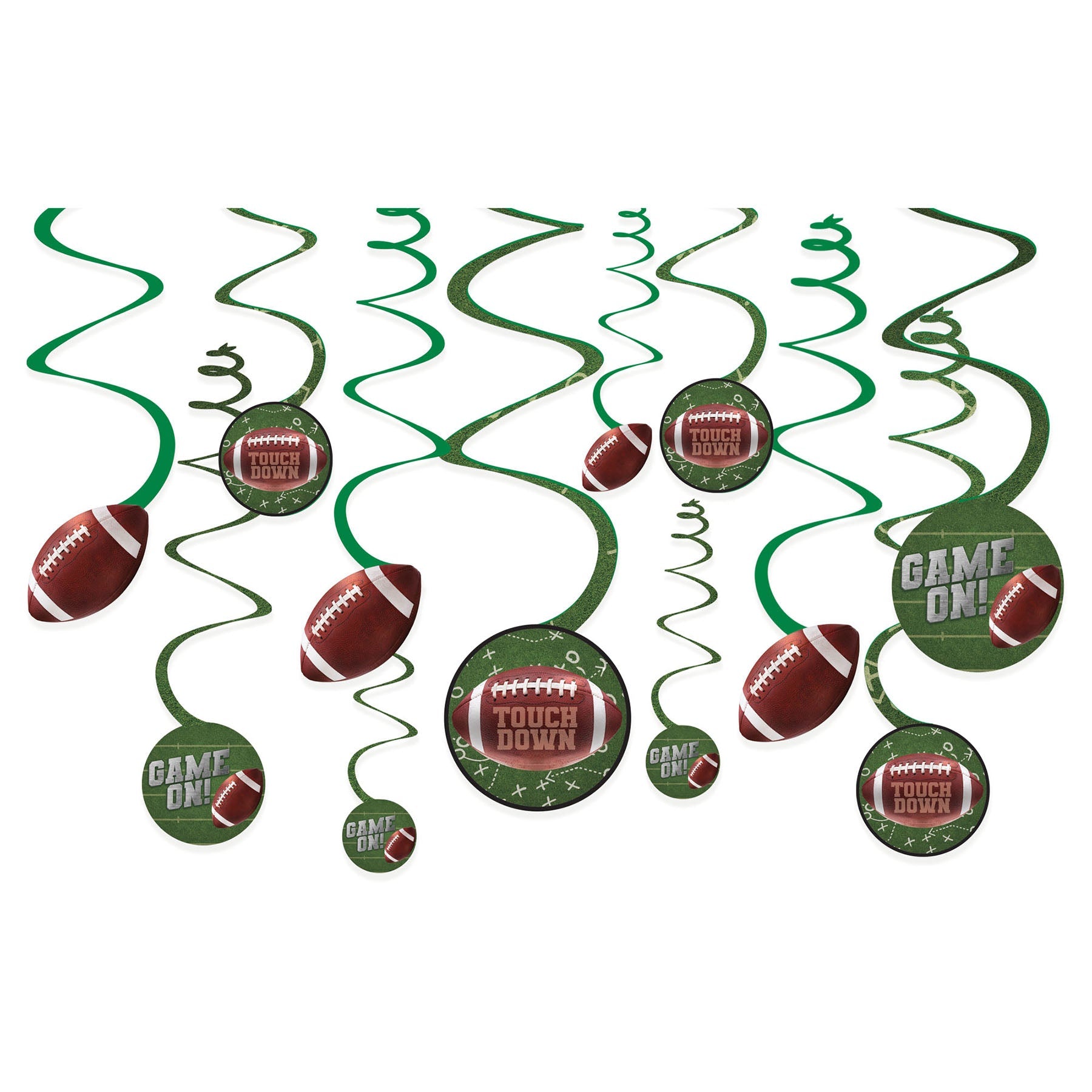 Football 12 Spiral Decorations  Paper with 5in Cutouts