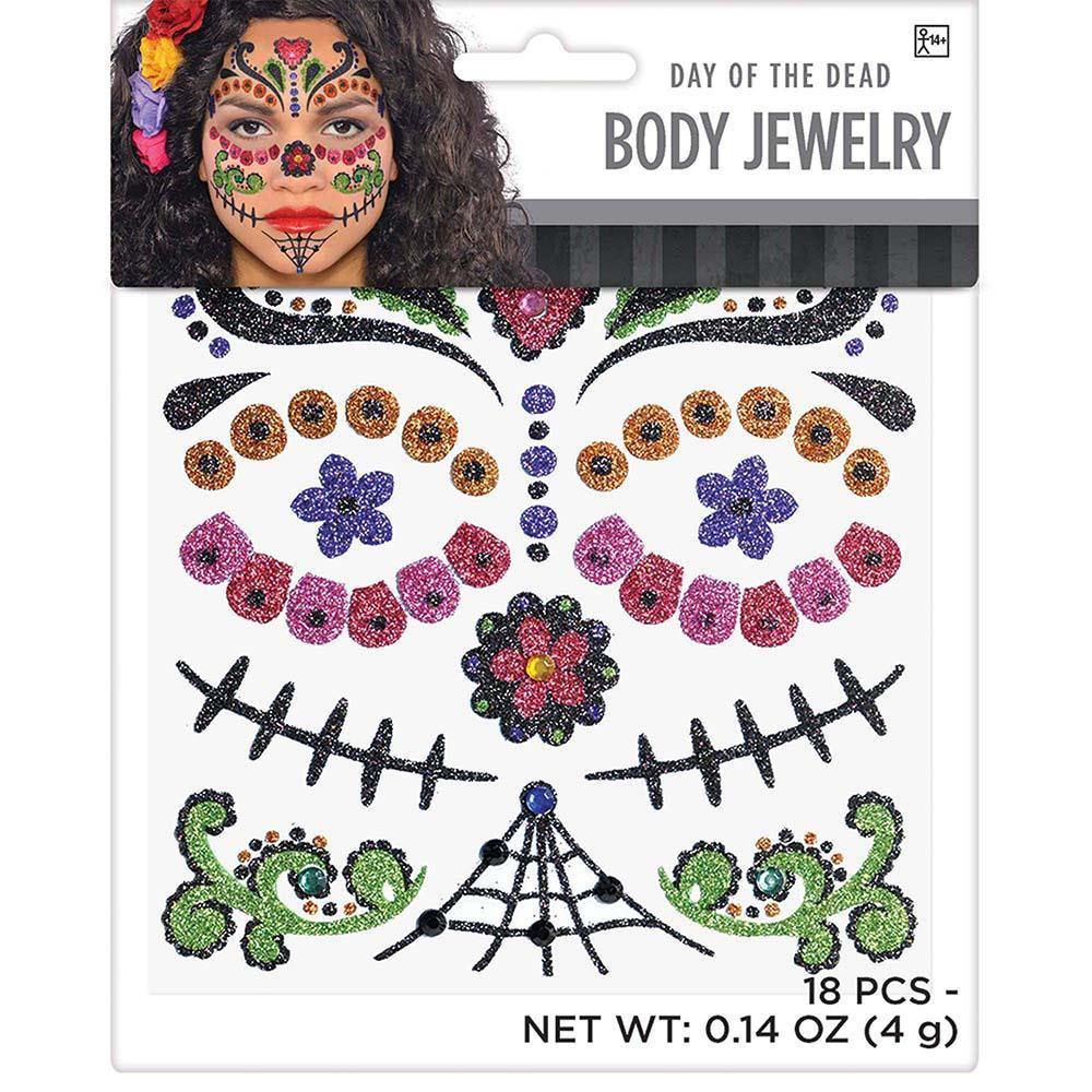 Day of the Dead Body Jewelry sticker - Halloween Costume Accessories - Dollar Max Depot