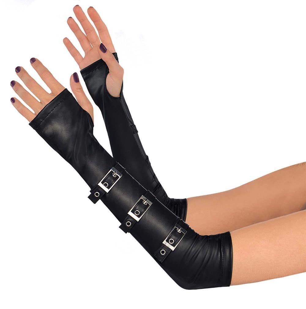 Long black gloves with buckles - Halloween Costume Accessories - Dollar Max Depot