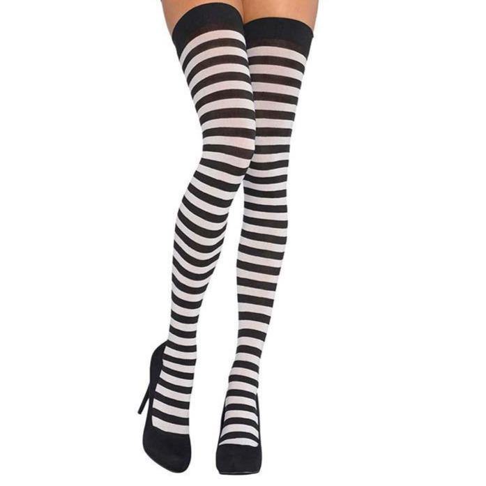 Adult Black and White Stripes Thigh Highs - Halloween Costume Accessories - Dollar Max Depot