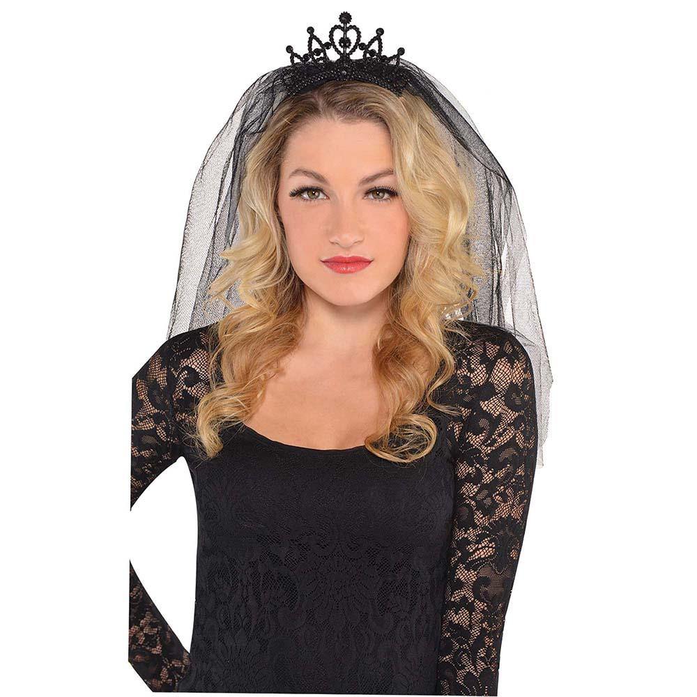 Adult Black Tiara with Veil - Halloween Costume Accessories - Dollar Max Depot