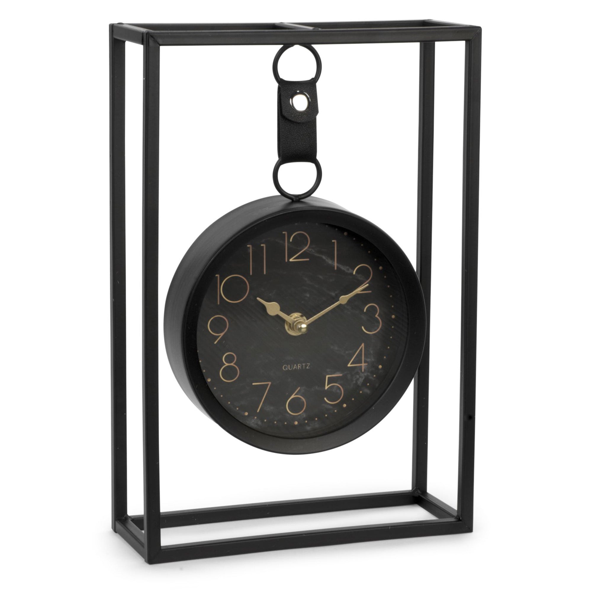 Black Metal Table Clock - Gold Numbers 8x3x12in
