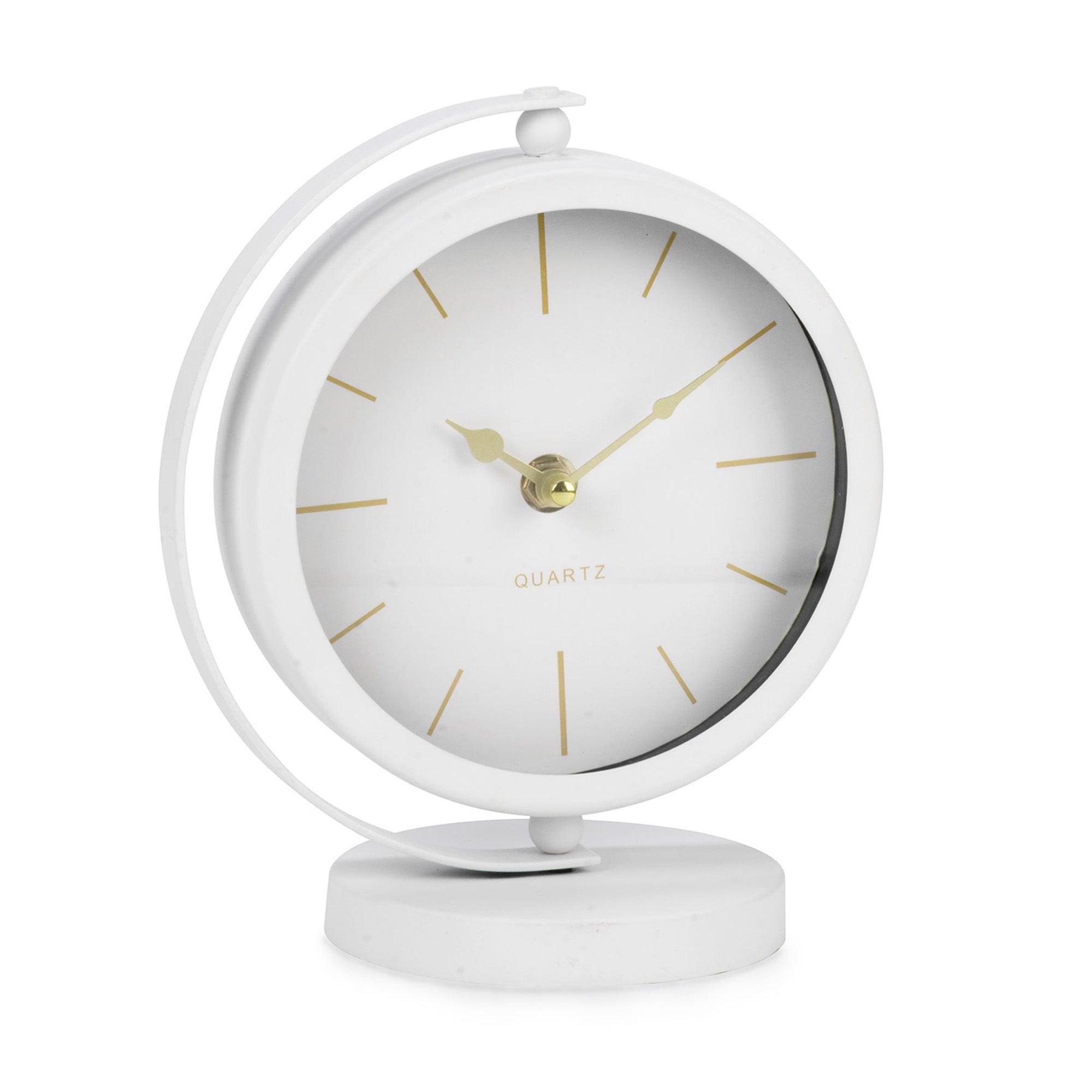 White Metal Table Clock on Stand 6.5x4x7.5in