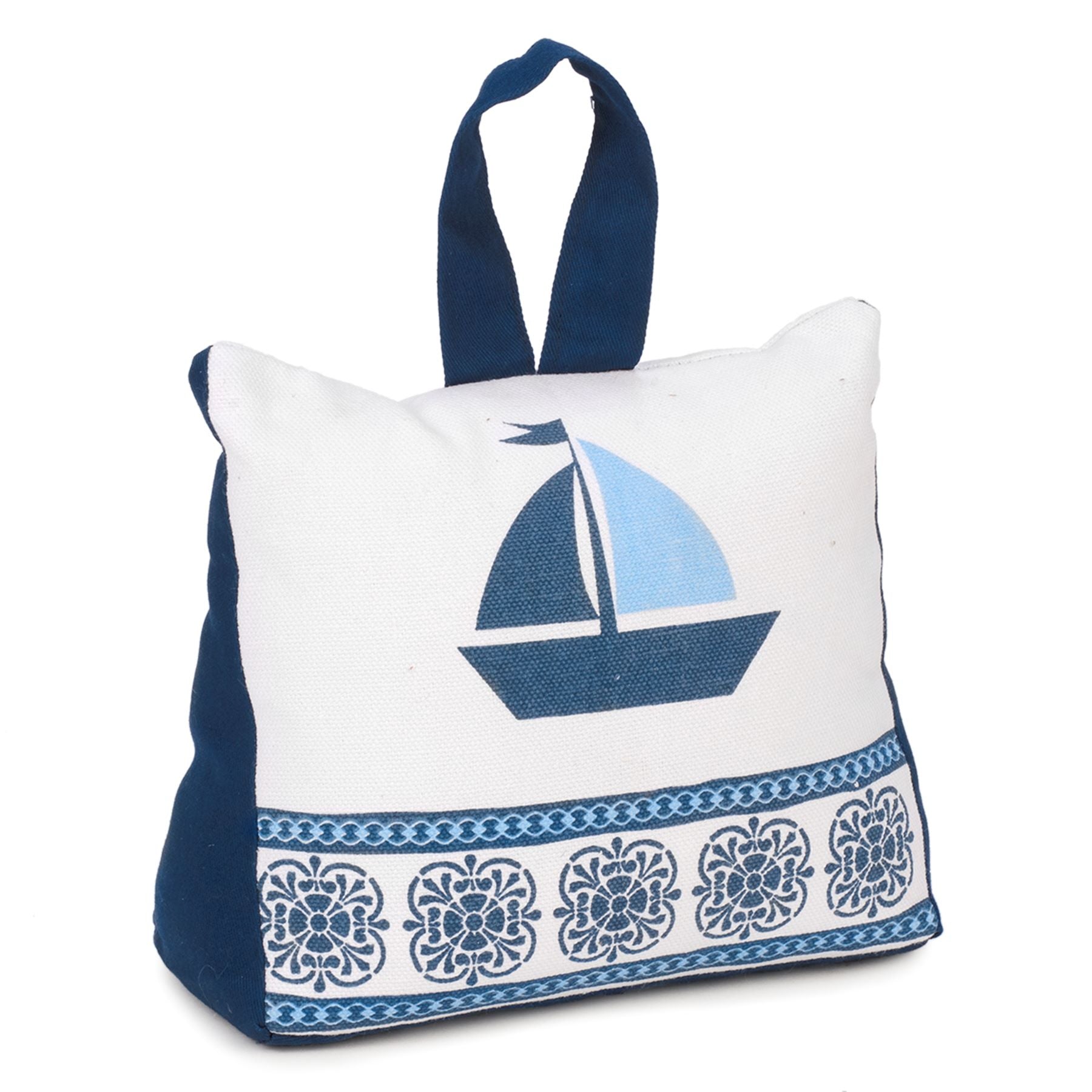 Blue and White Door Stopper with Sailboat 7x4x6in