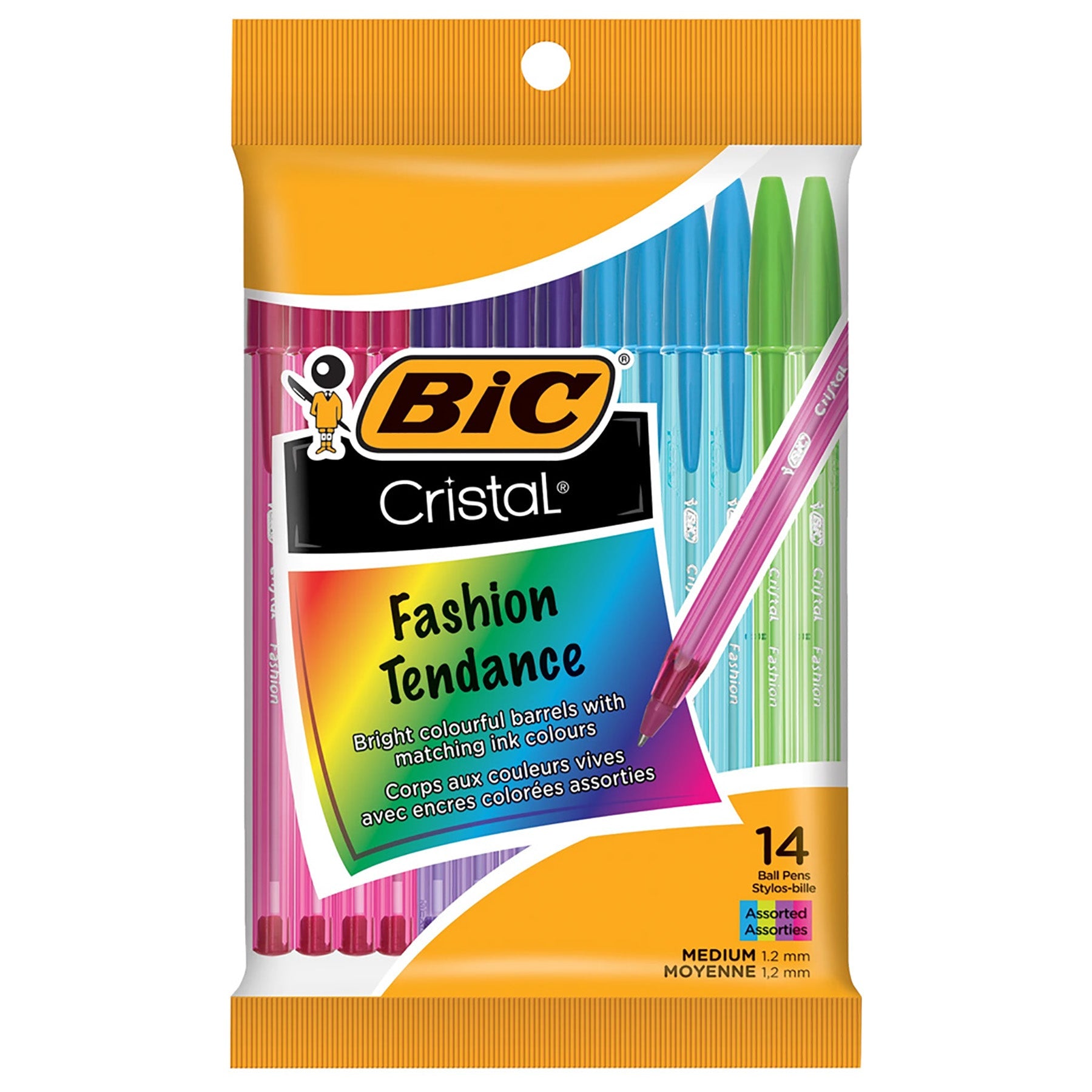 Bic Cristal Fashion 14 Ball Pens Colored Ink 1.2mm