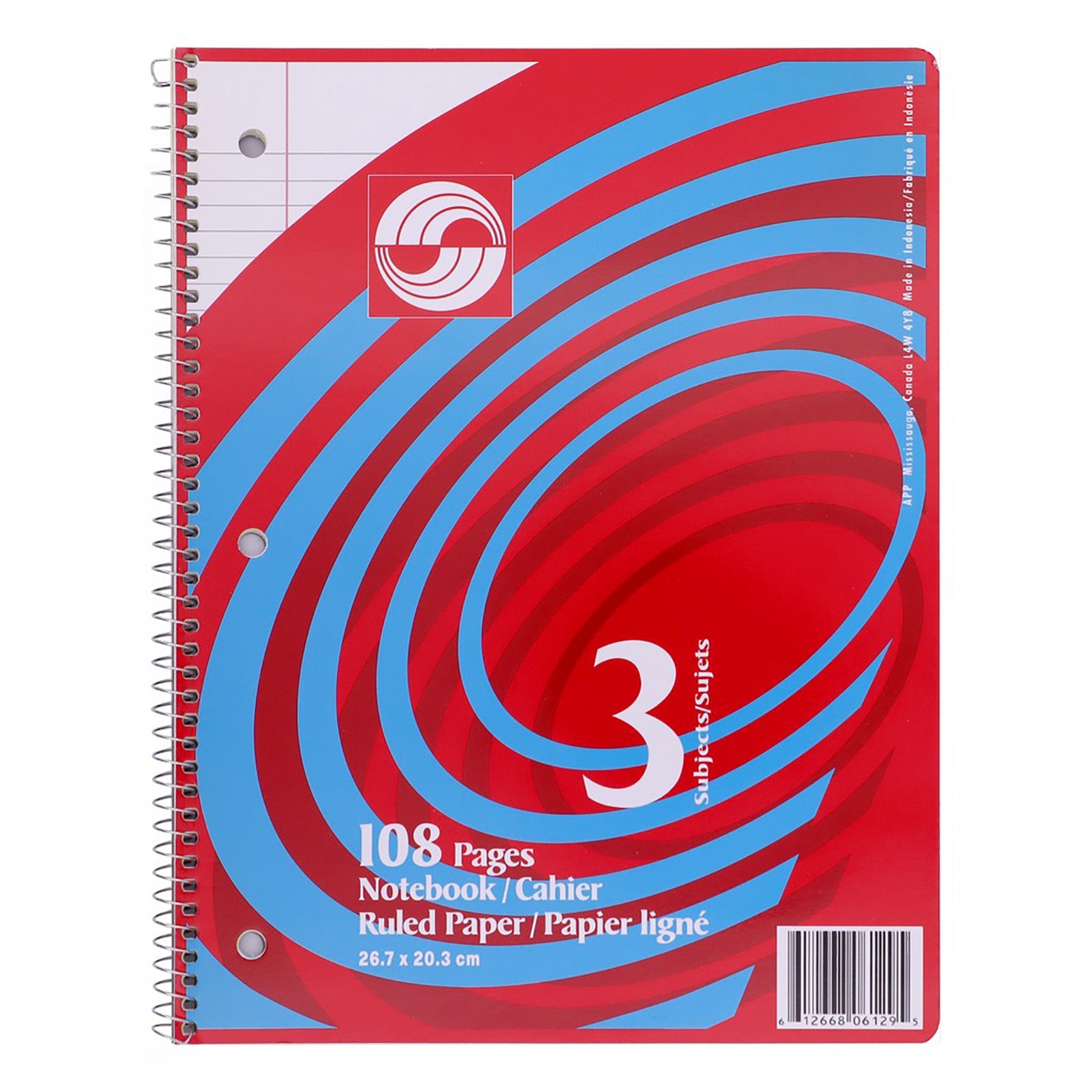 APP Coil Exercise Book 3 Subjects 108 Lined Pages 10.5x8in