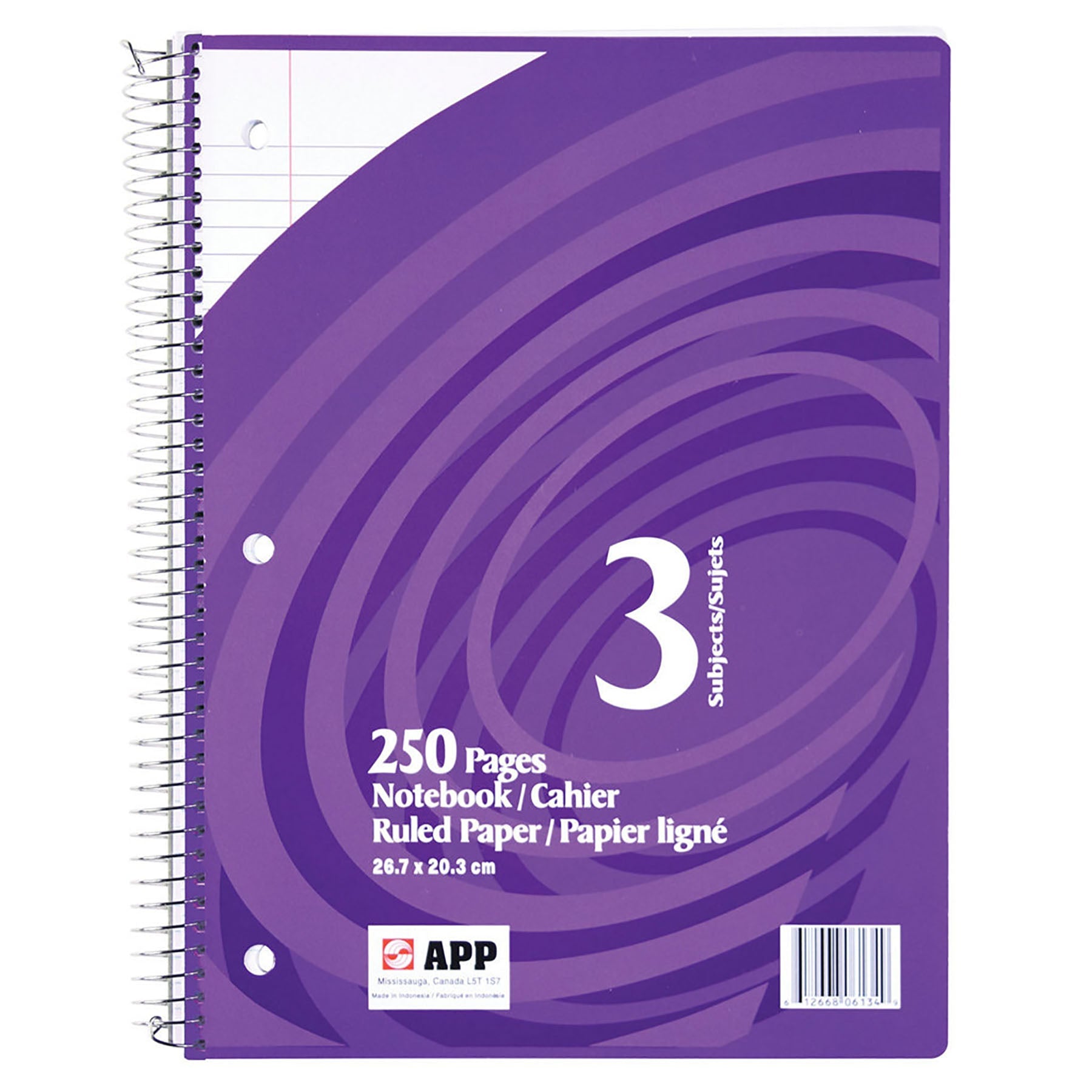 APP Coil Exercise Book 3 Subjects 250 Lined Pages 10.5x8in