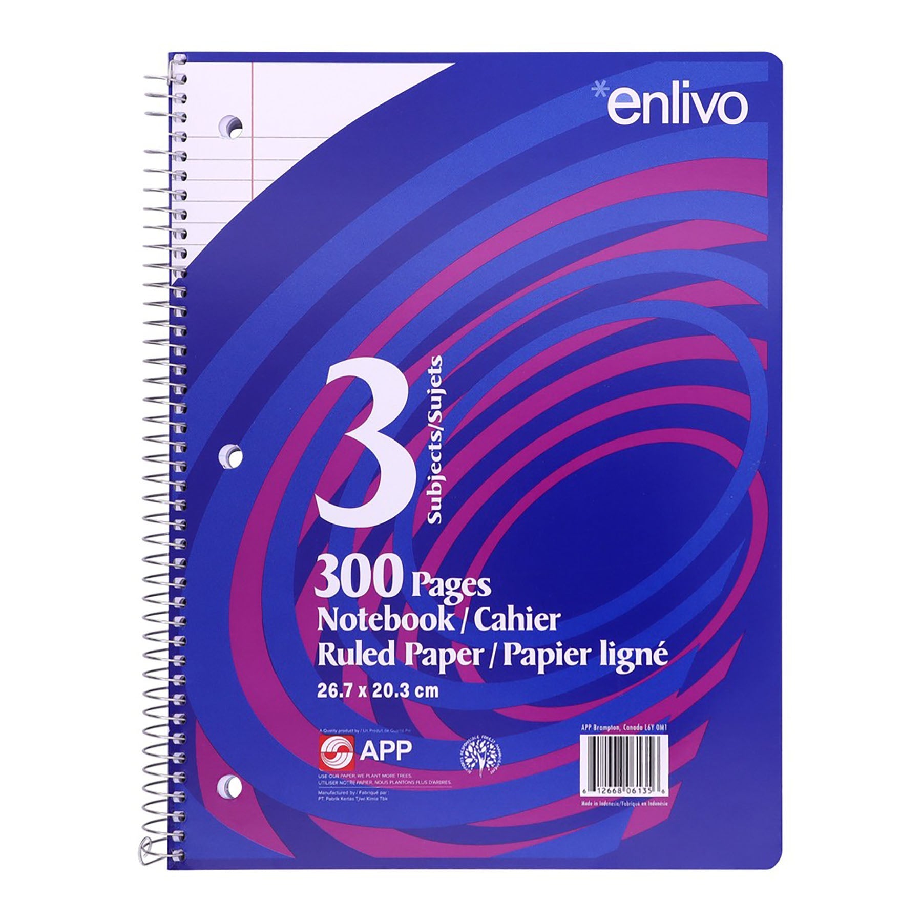 APP Coil Exercise Book 3 Subjects 300 Lined Pages 10.5x8in