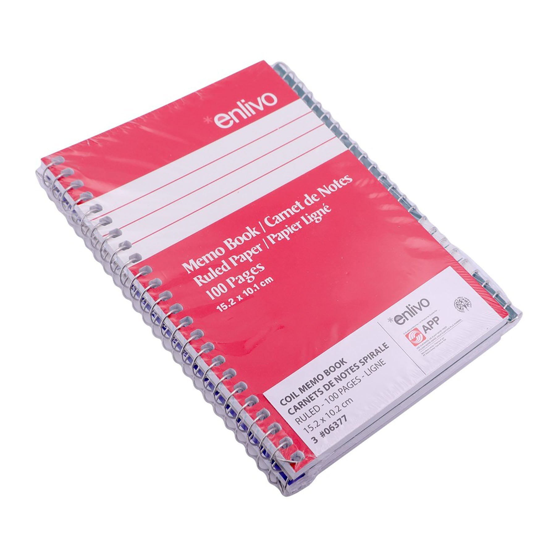 APP Coil 3 Memo Pads 100 Lined Pages Side Flip 4x6in