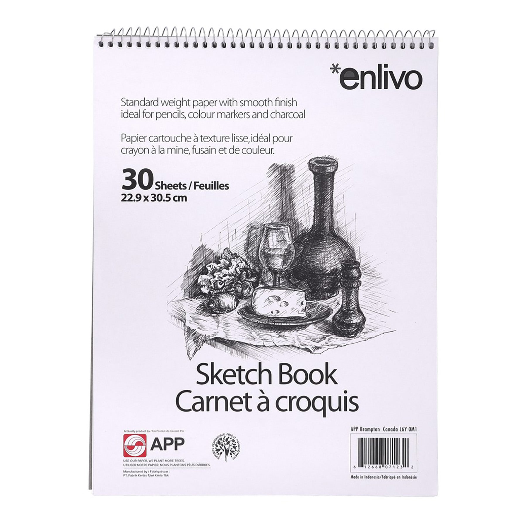APP Coil 30 Sheets Sketch Book White Paper 9x12in