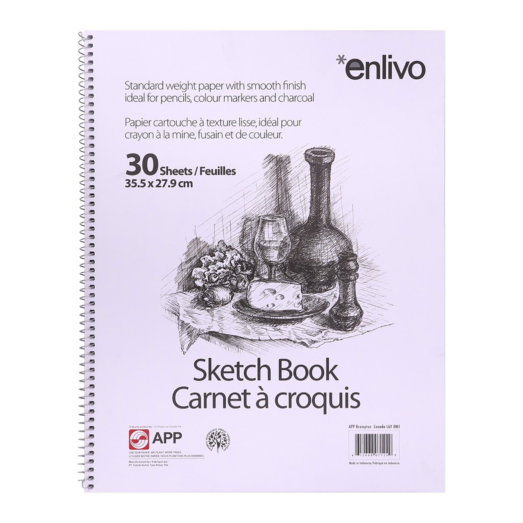 APP Coil 30 Sheets Sketch Book White Paper 14x11in
