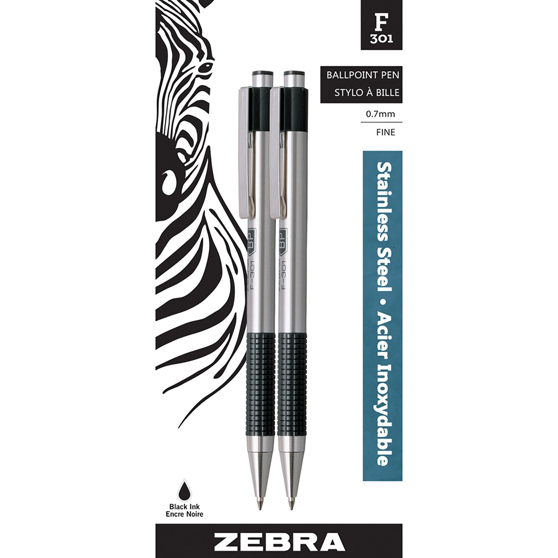 Zebra F301 2 Ballpoint Pens Black Ink 0.7mm