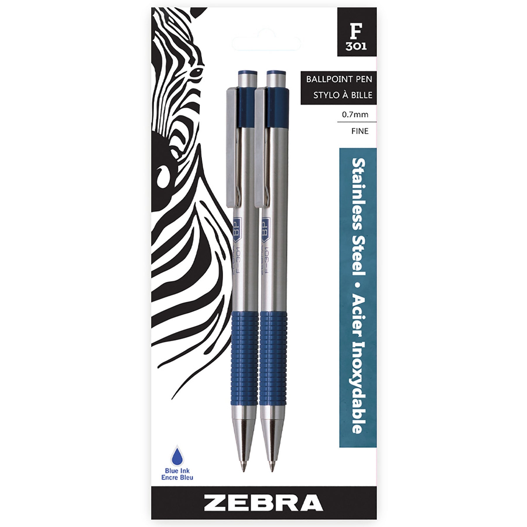 Zebra F301 2 Ballpoint Pens Blue Ink 0.7mm