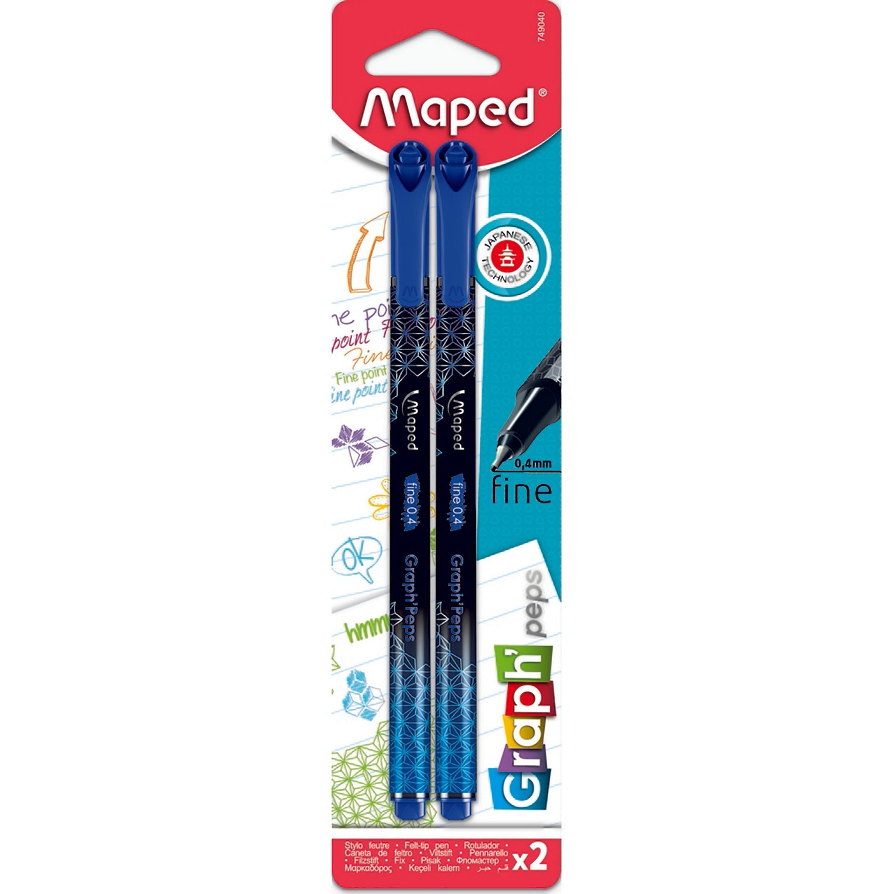 Maped Graph'Peps 2 Fineliners Blue 0.4mm