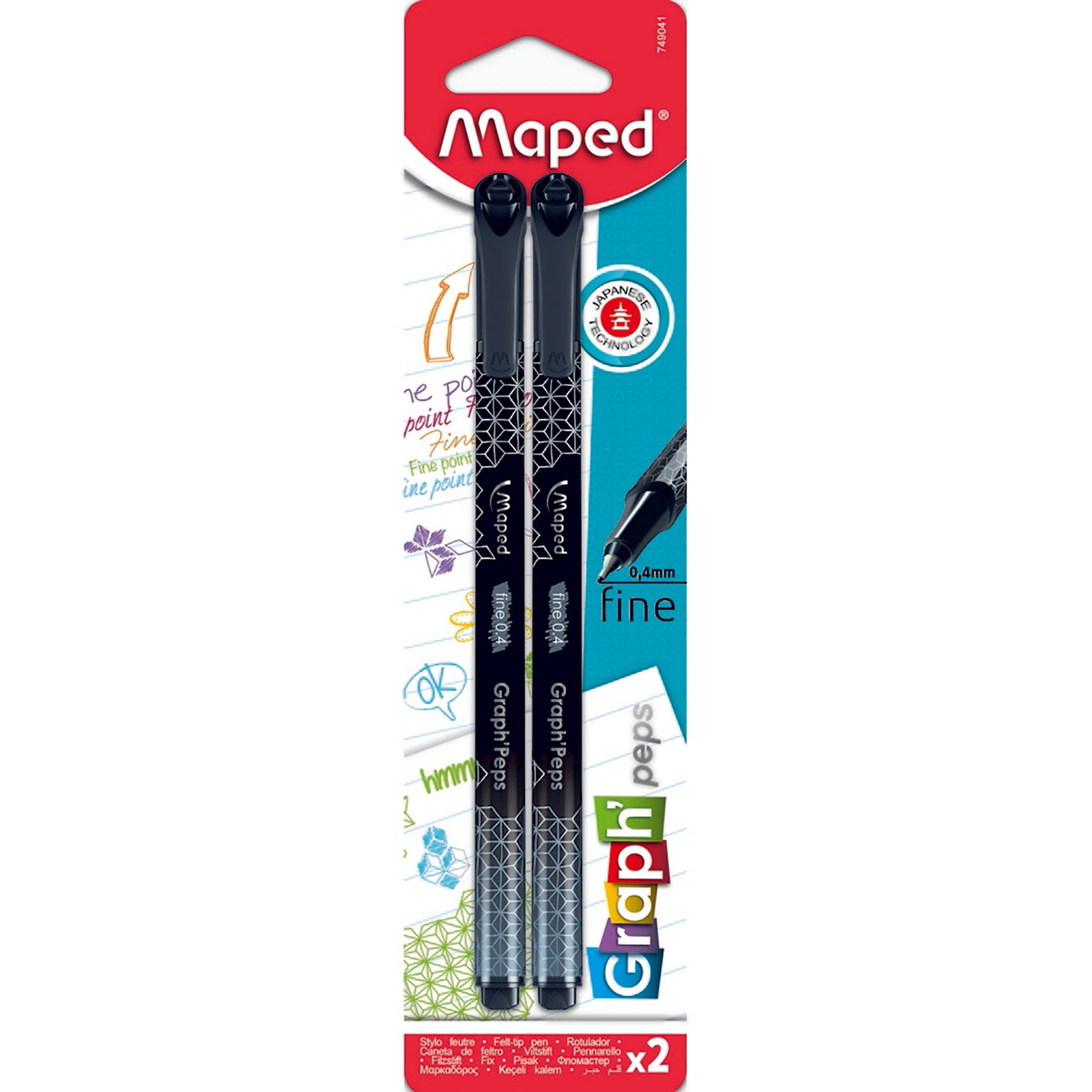Maped Graph'Peps 2 Fineliners Black 0.4mm