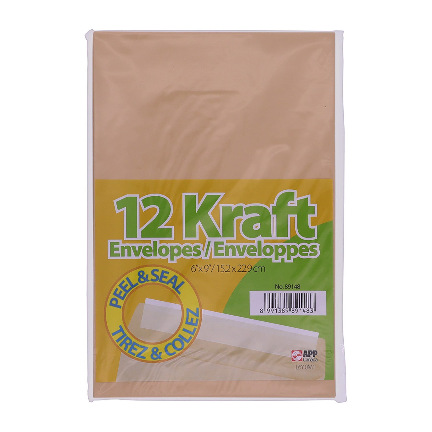 APP 12 Envelopes Peal & Seal Kraft 6x9in