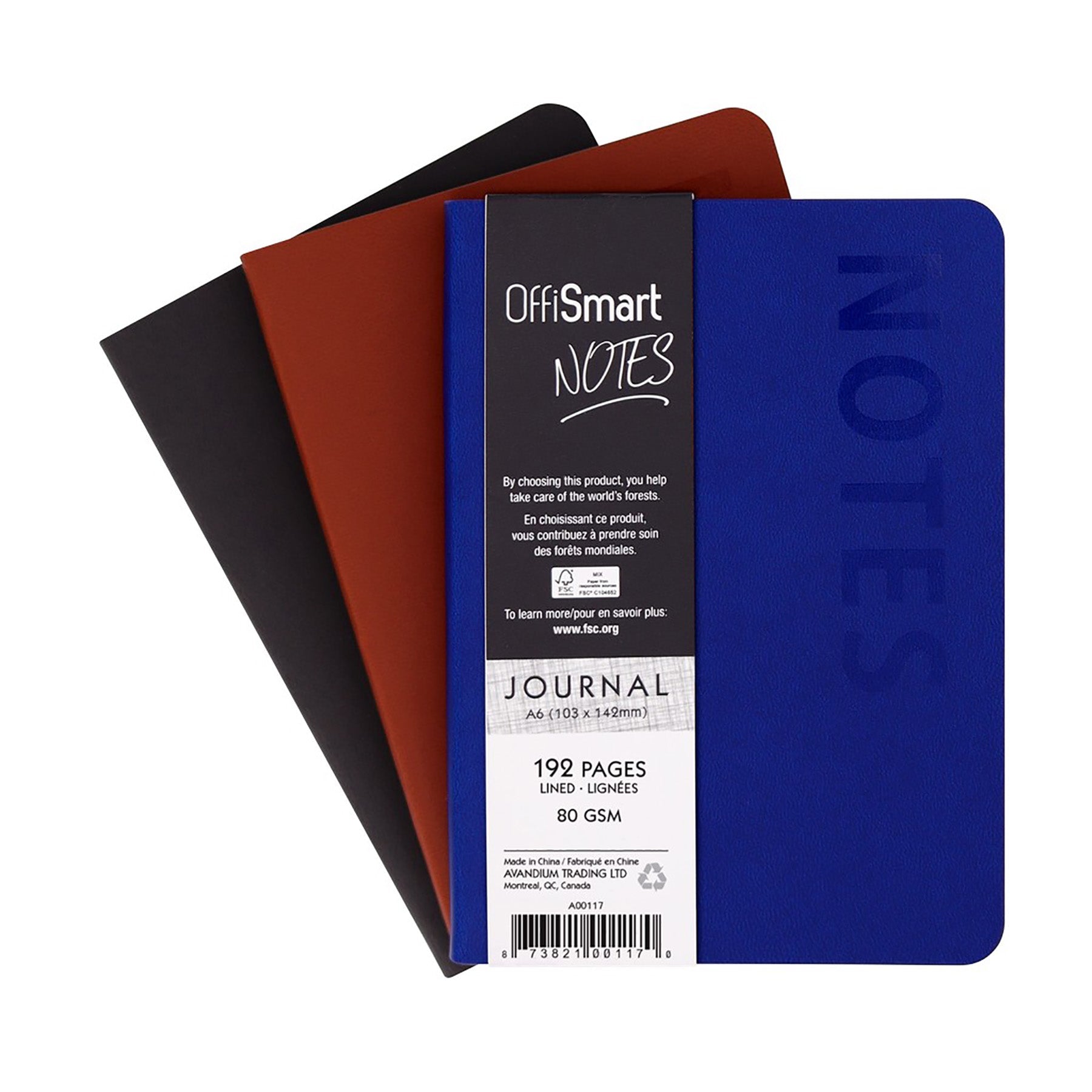 Offismart Soft-Touch Leatherette Notebook A6 192 Lined Pages 4x6in