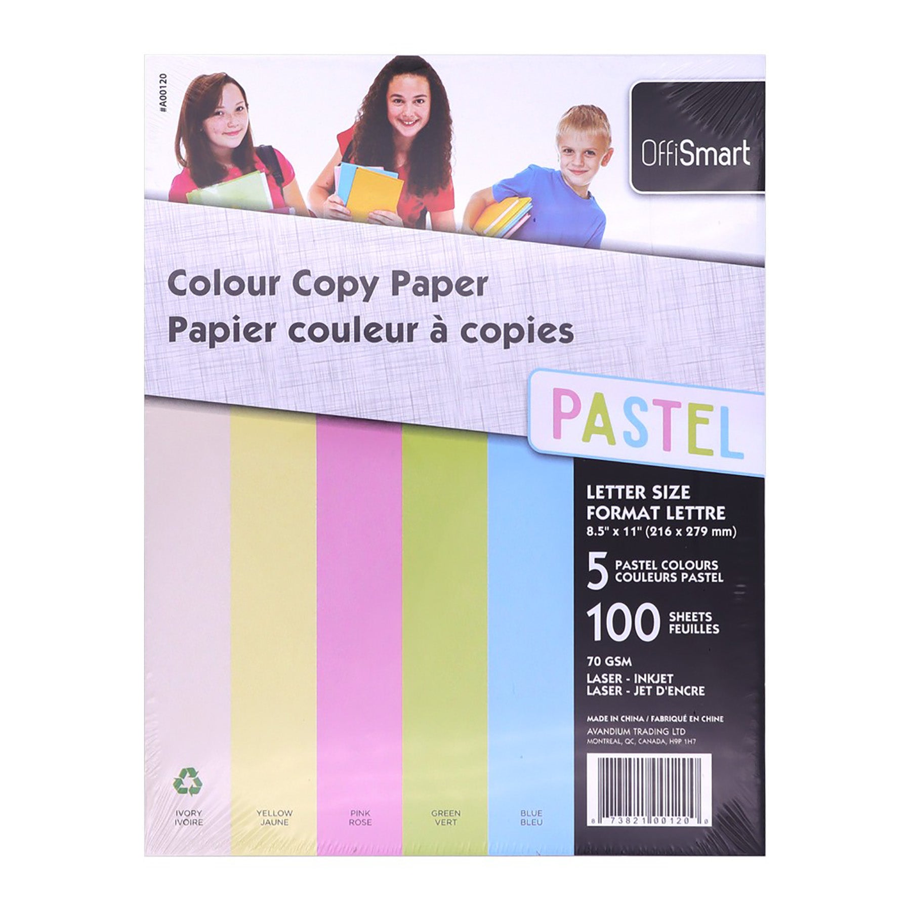Offismart 100 Sheets Printing Paper 5 Pastel Colors 8.5x11in