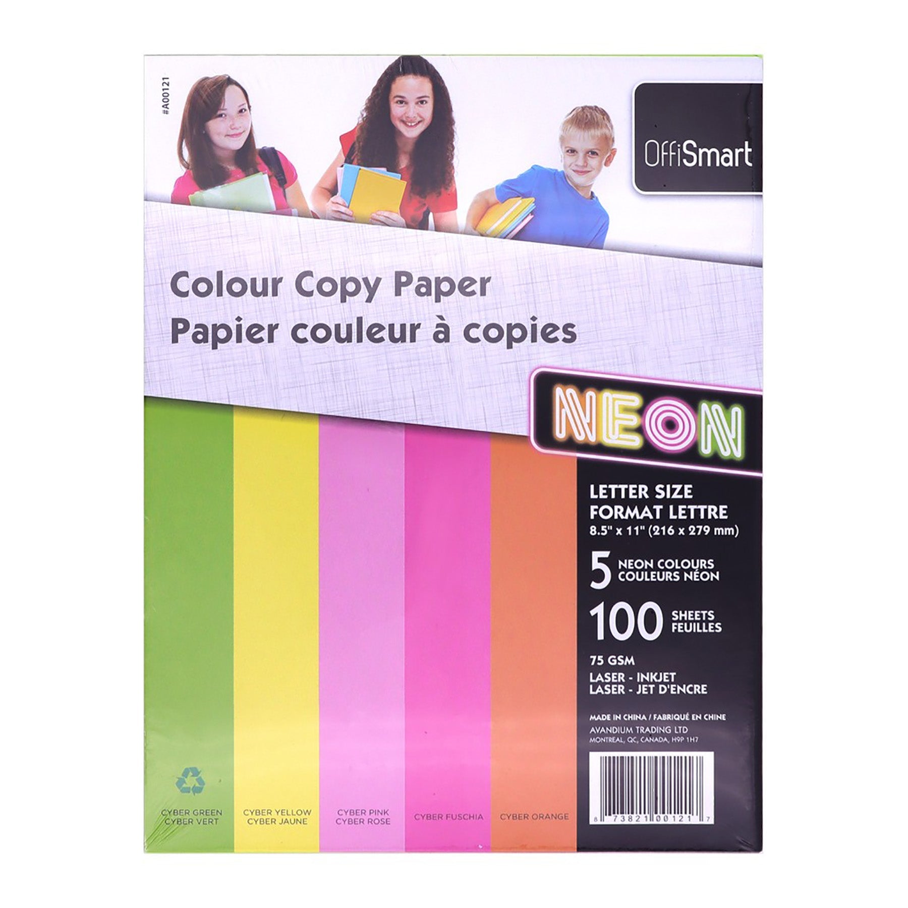 Offismart 100 Sheets Printing Paper  5 Neon Colors 8.5x11in