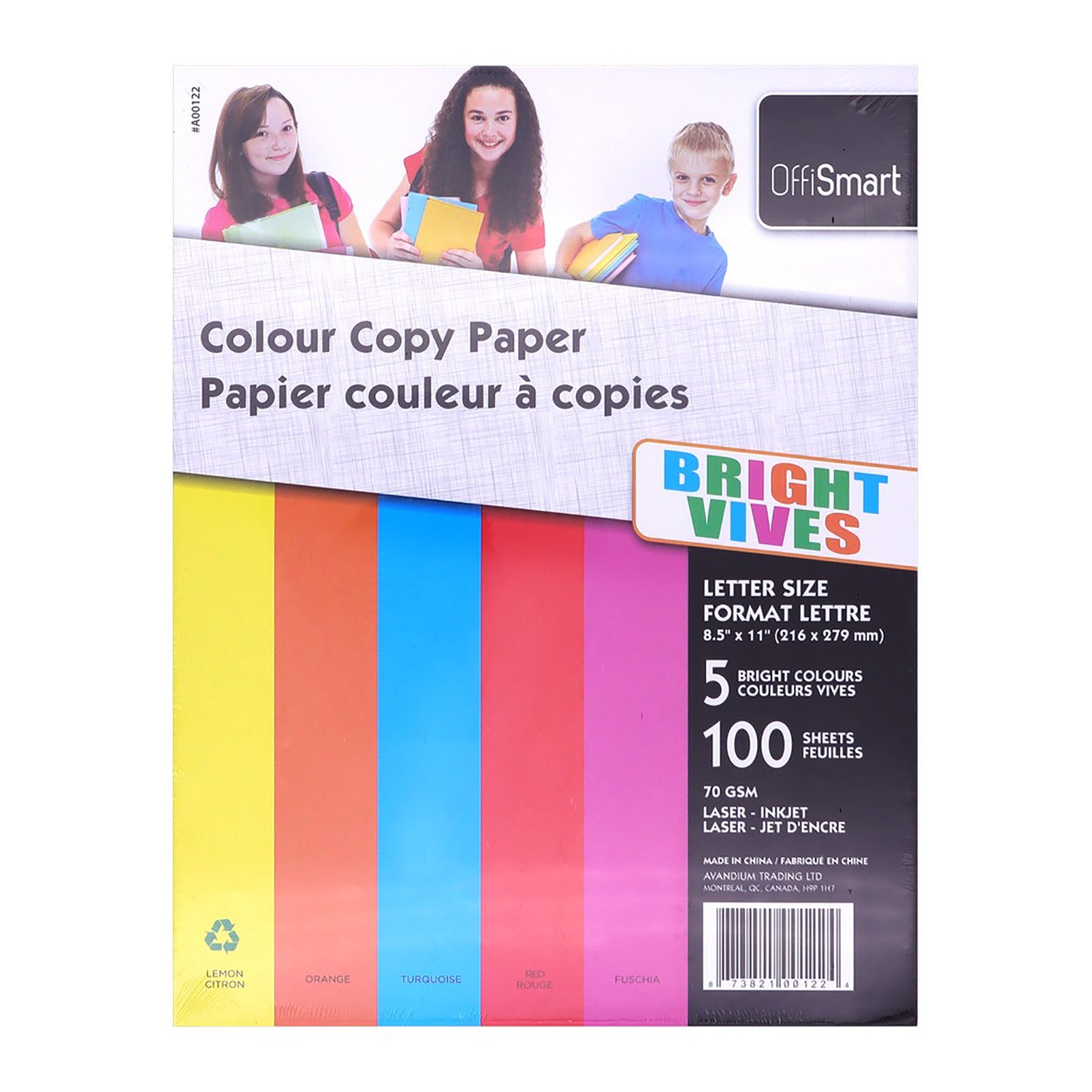 Offismart 100 Sheets Printing Paper 5 Bright Colors  8.5x11in