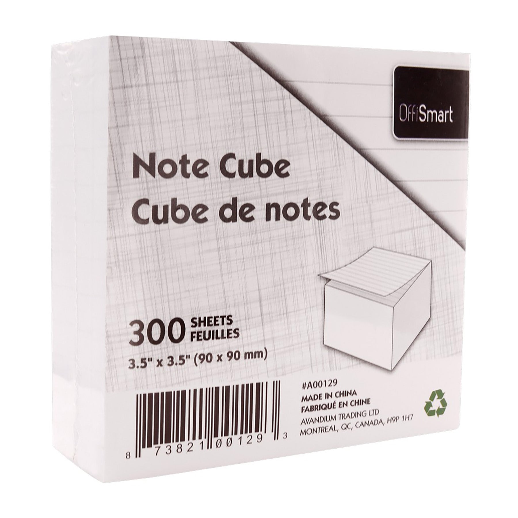 Offismart Paper Cube White 300 Lined Sheets 3.5x3.5in