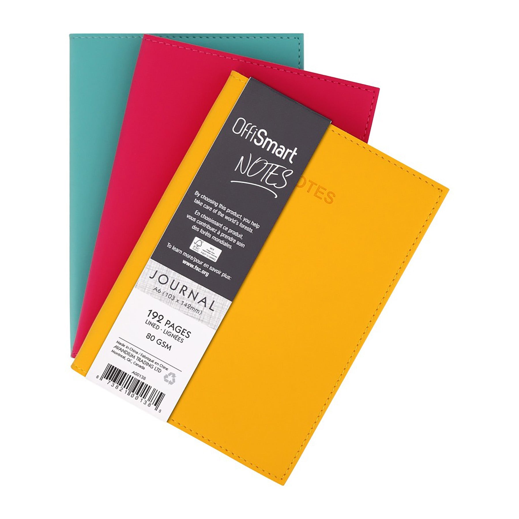 Offismart Leatherette Notebook A6 192 Lined Pages 4x6in 