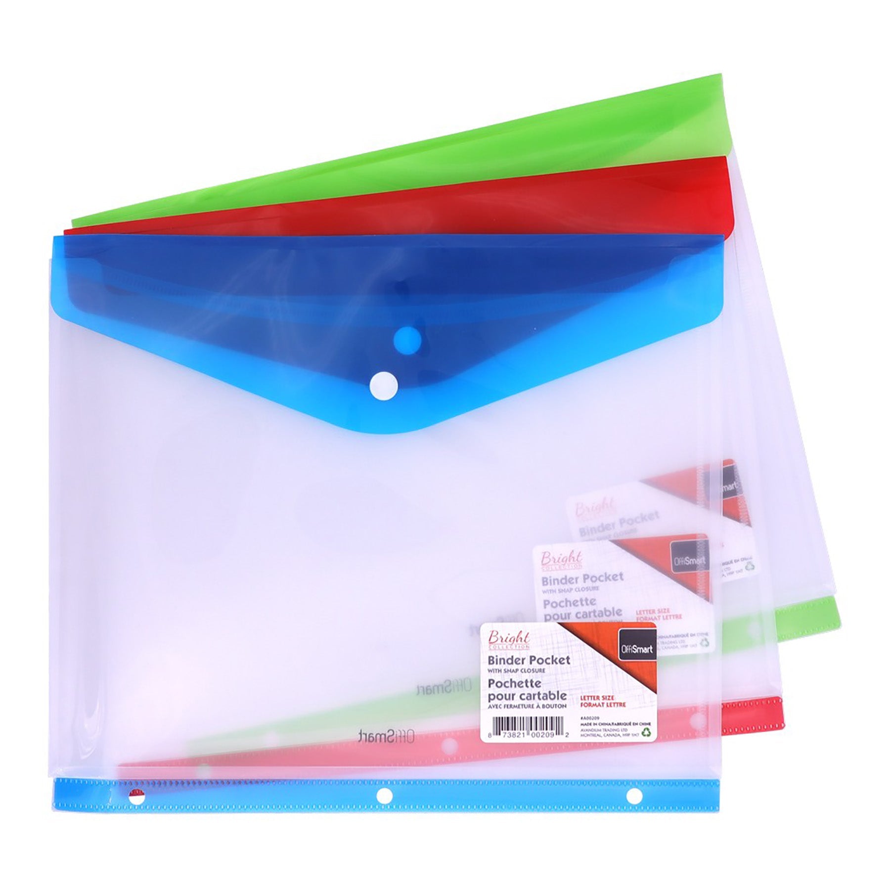 Offismart Binder Pocket with Snap Side Load Plastic 11.5x9in