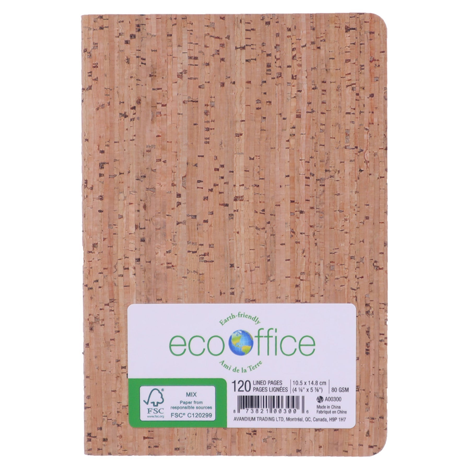 EcoOffice 100% Recycled Cork Cover Notebook A6 120 Lined Pages 4.12x5.87in