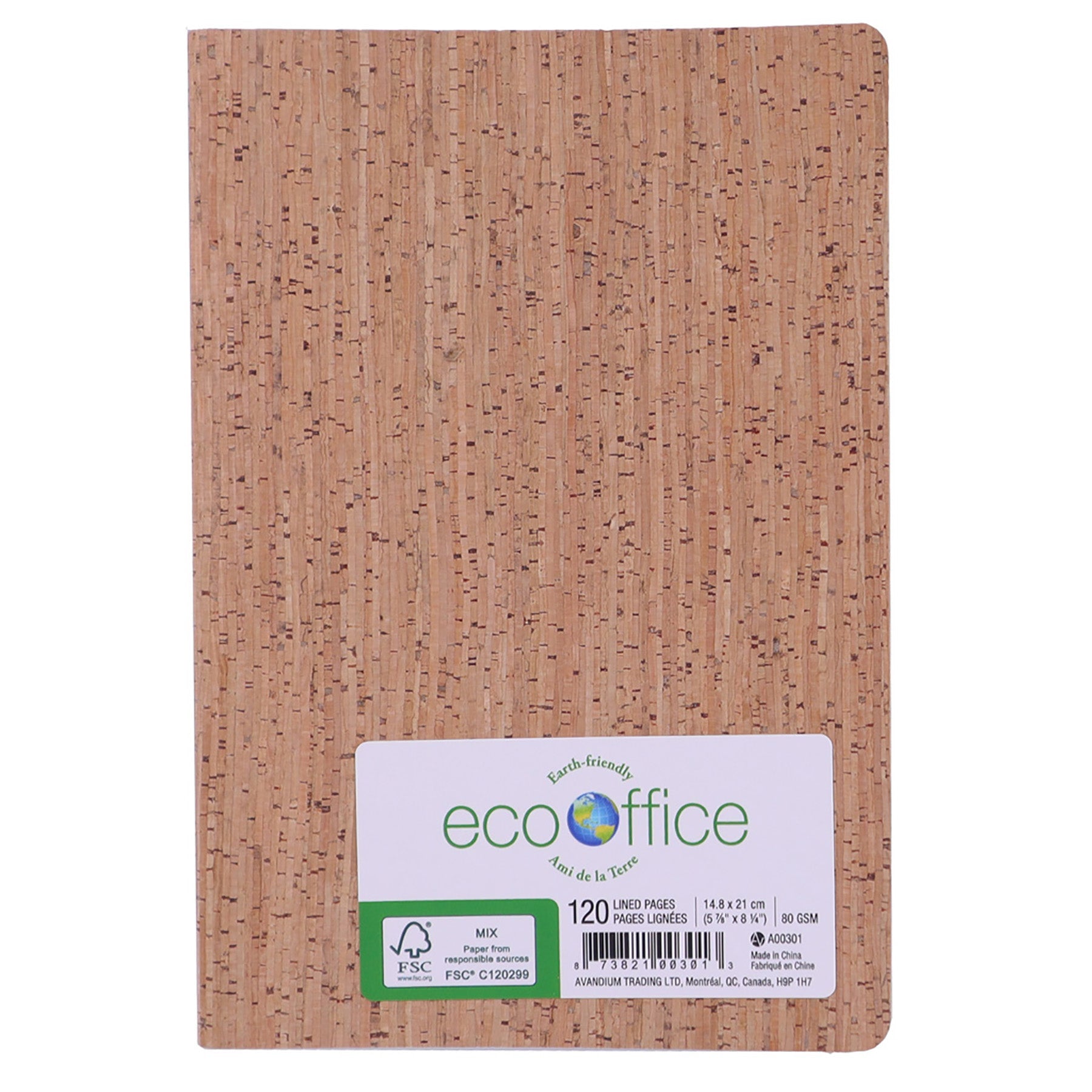 EcoOffice 100% Recycled Cork Cover Notebook A5 120 Lined Pages 5.87x8.25in